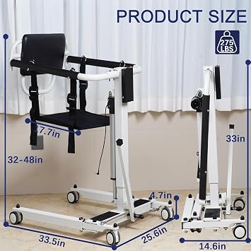 Electric Patient Lift Transfer Chair, Foldable Wheelchair Patient Lift for Home, Portable Wheelchair Patient Transfer Chair for Car, Lift Aid Transport Chair for Disabled (Folding Electric)