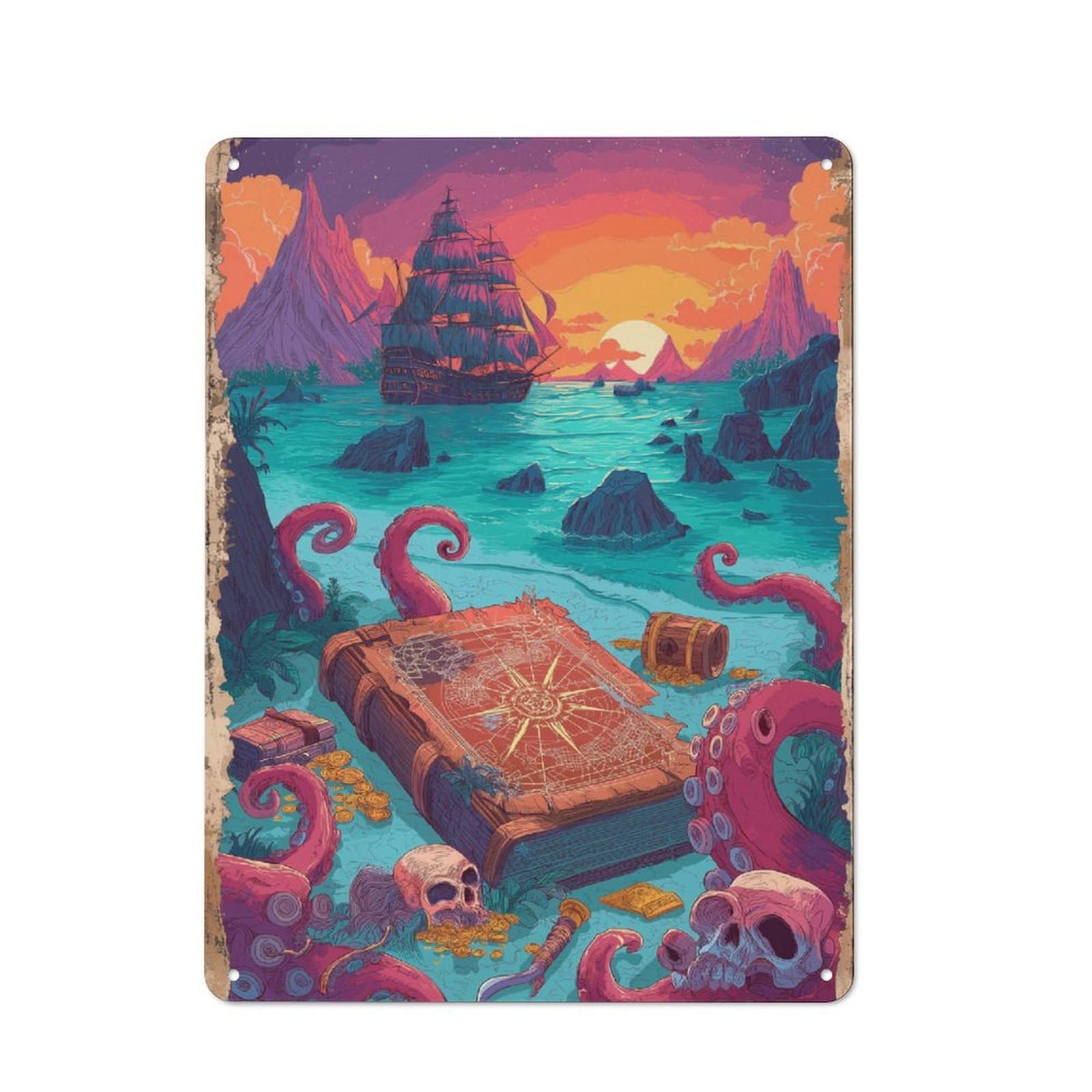 Junmoney Treasure Map Abyss Metal Plaque 40X30cm With For Hallway Wall, Retro Decor, For Wall Display Collectors
