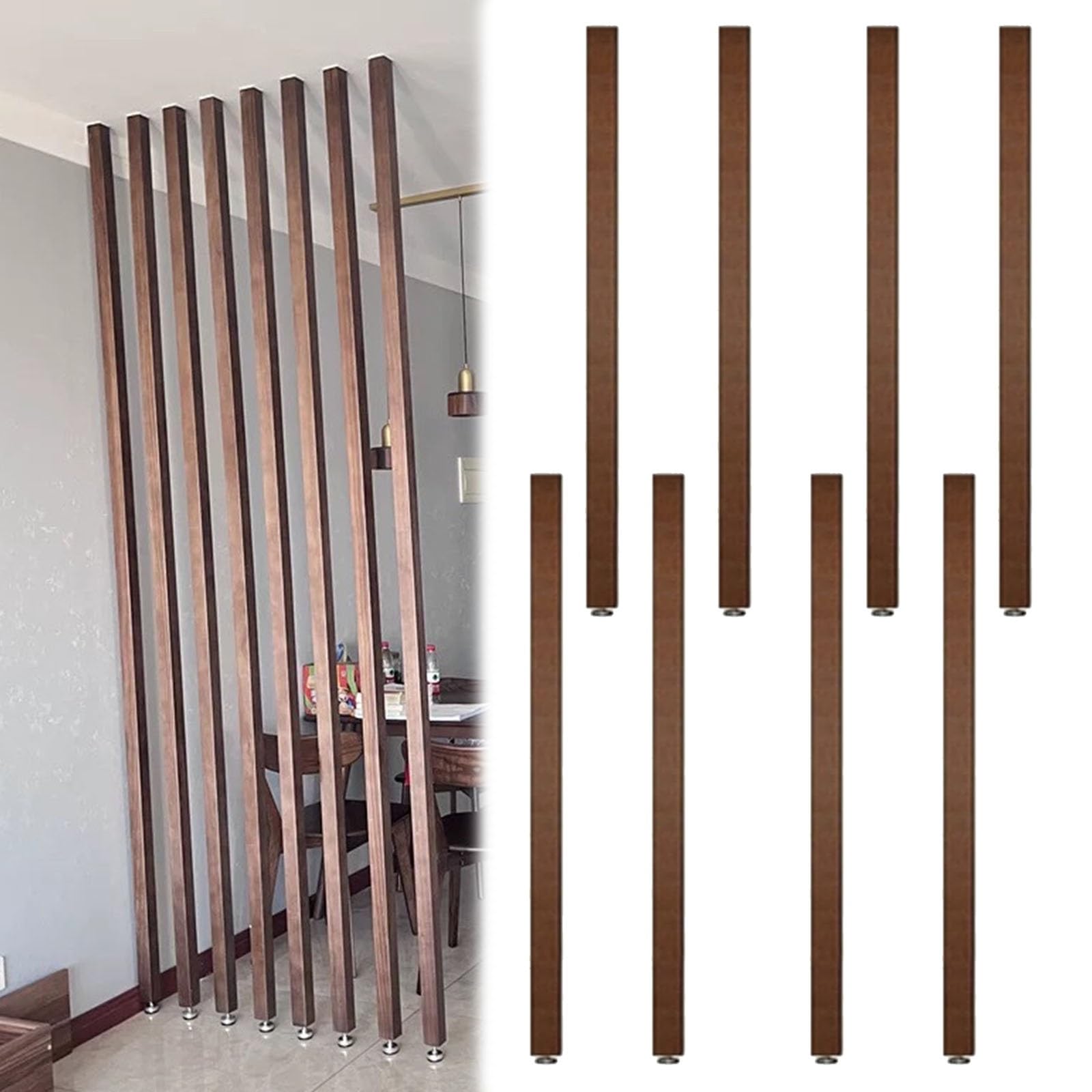 Lattes en bois de séparation amovibles lot de 6 colonnes sol-plafond pour délimiter votre entrée