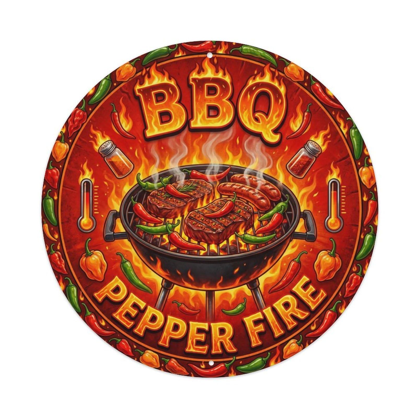 BBQ Pepper Fire Metal Tin Sign