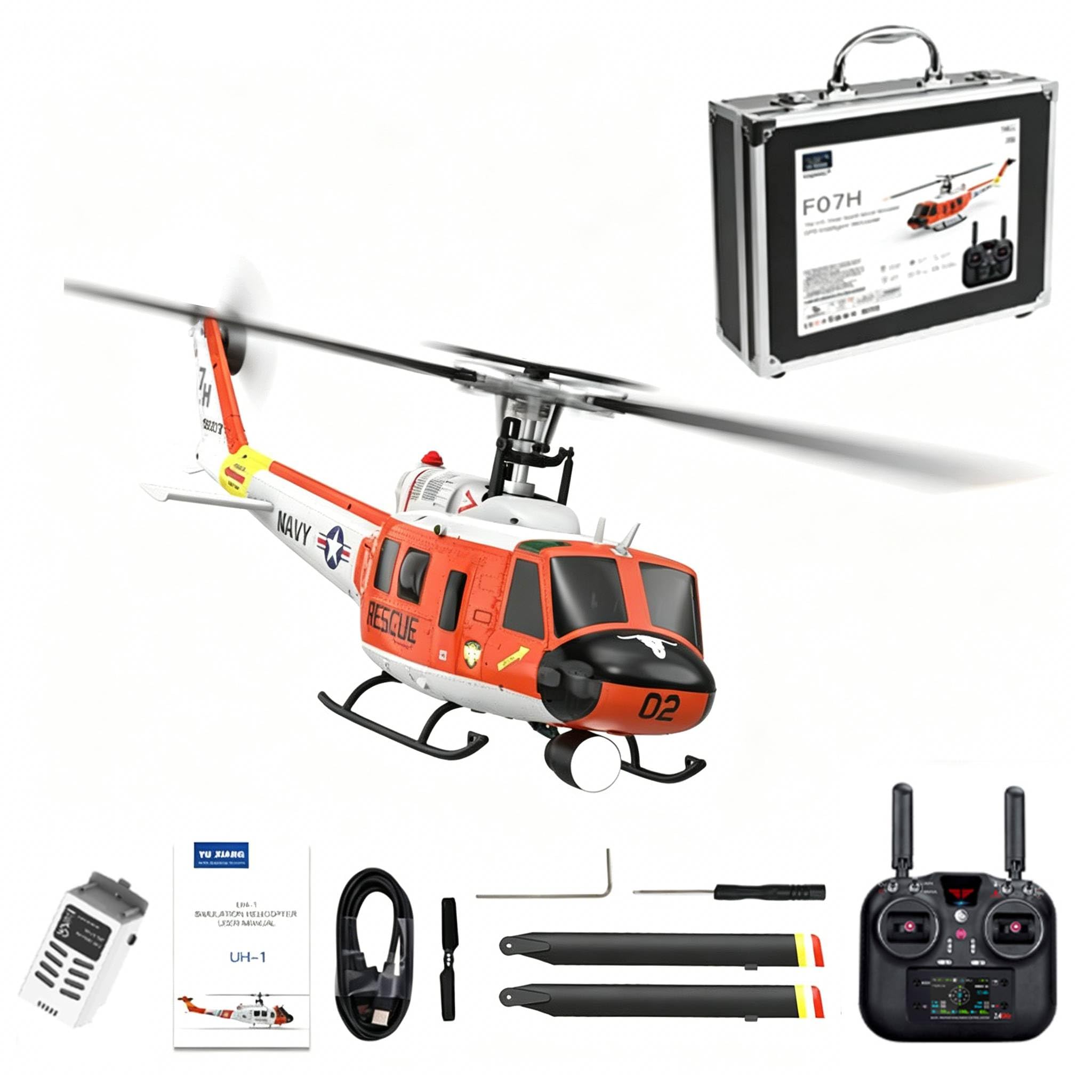 Helicóptero RC 1/34 YU XIANG F07H, helicóptero de control remoto Hueyy de 2.4G 8CH UH-1 con posicionamiento GPS/retención de altitud, avión RC sin escobillas DD 6G Flybarless, regalo -RTF