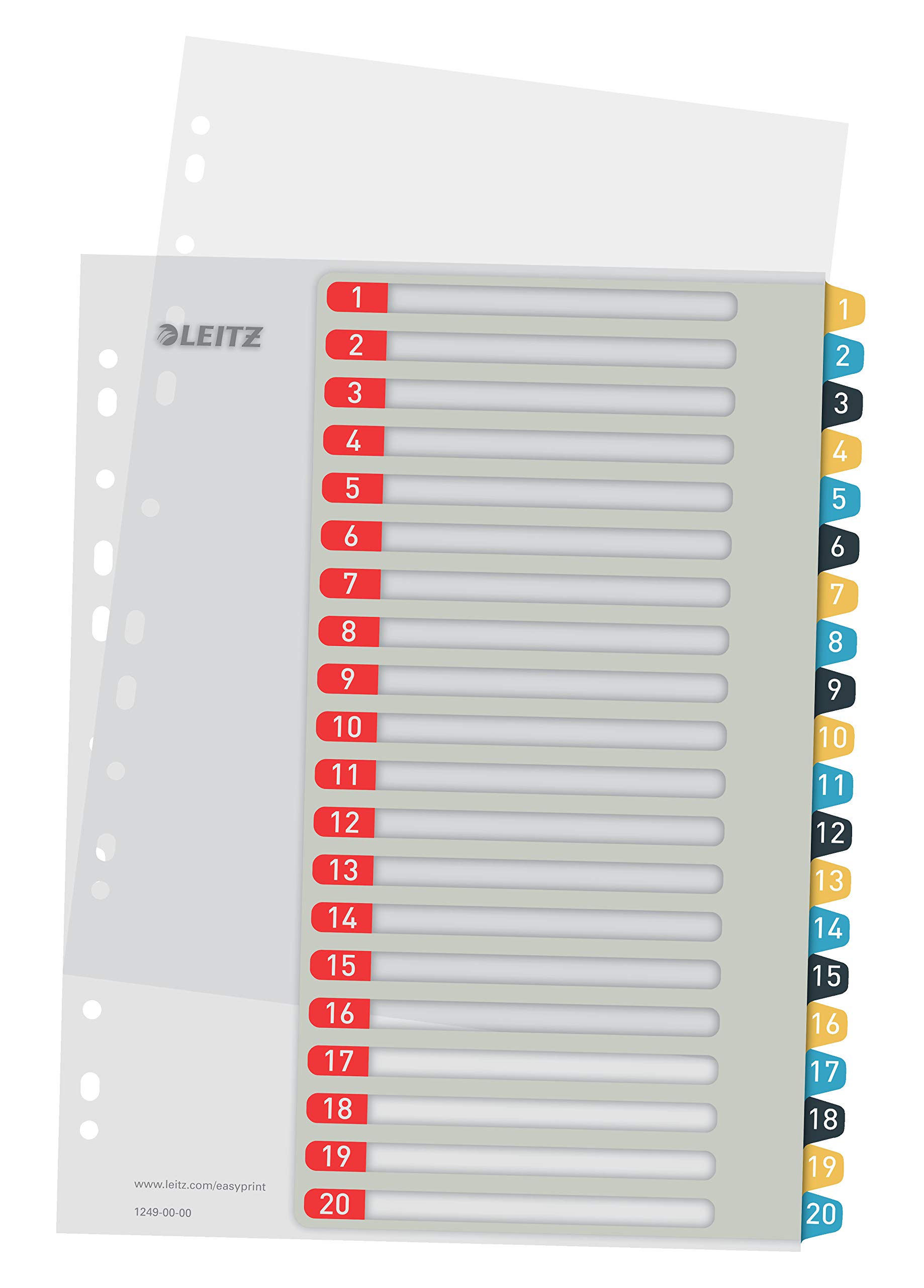 Leitz A4 Printable Index 1-20, Heavy Duty, Cosy Range, Multicoloured, 12490000
