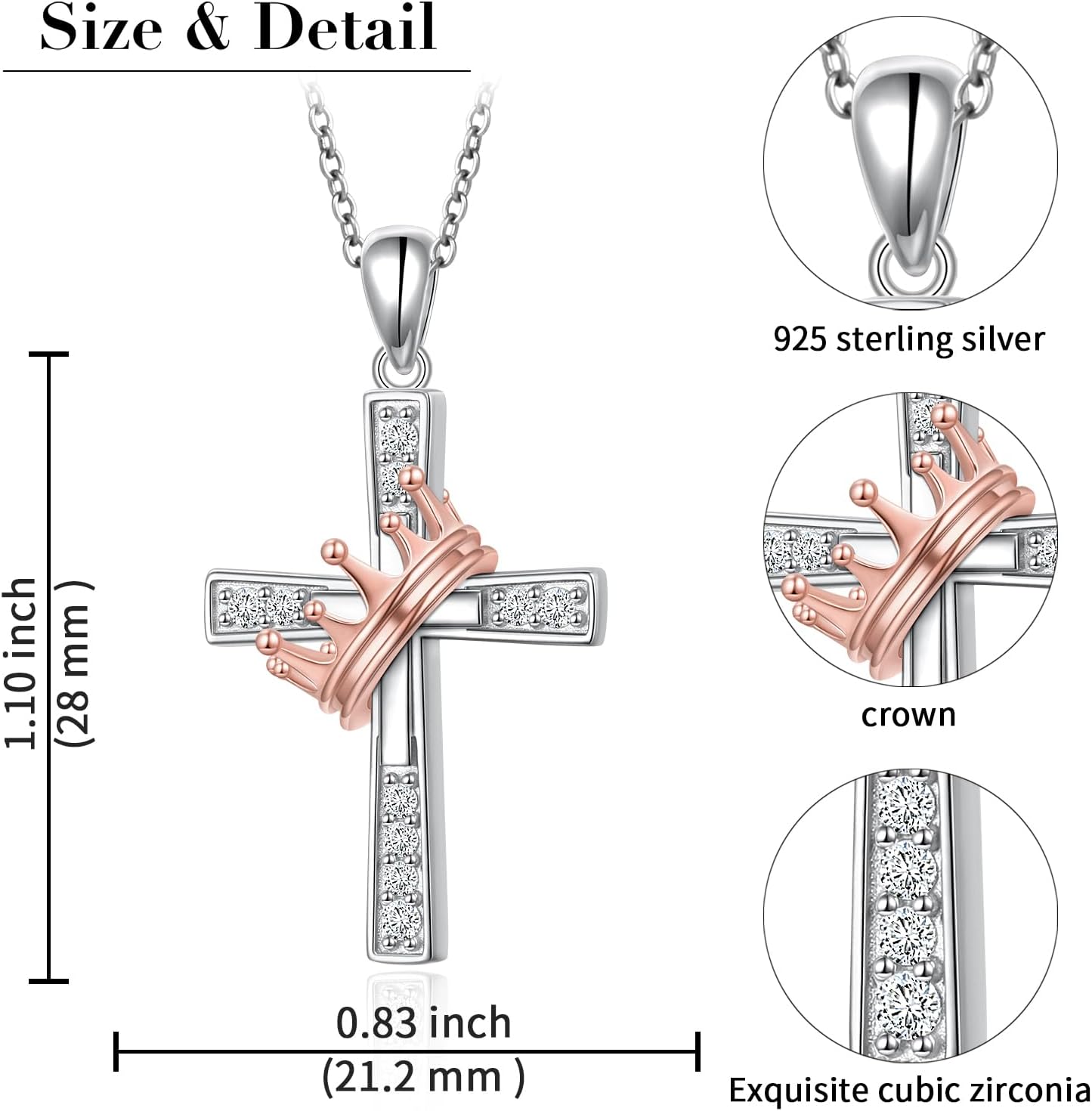 Two Tone Cross Necklaces Crown/Sunflower/Daisy/Hummingbird Necklace 925 Sterling Silver Adjustable Pendant Jewelry Gifts for Women