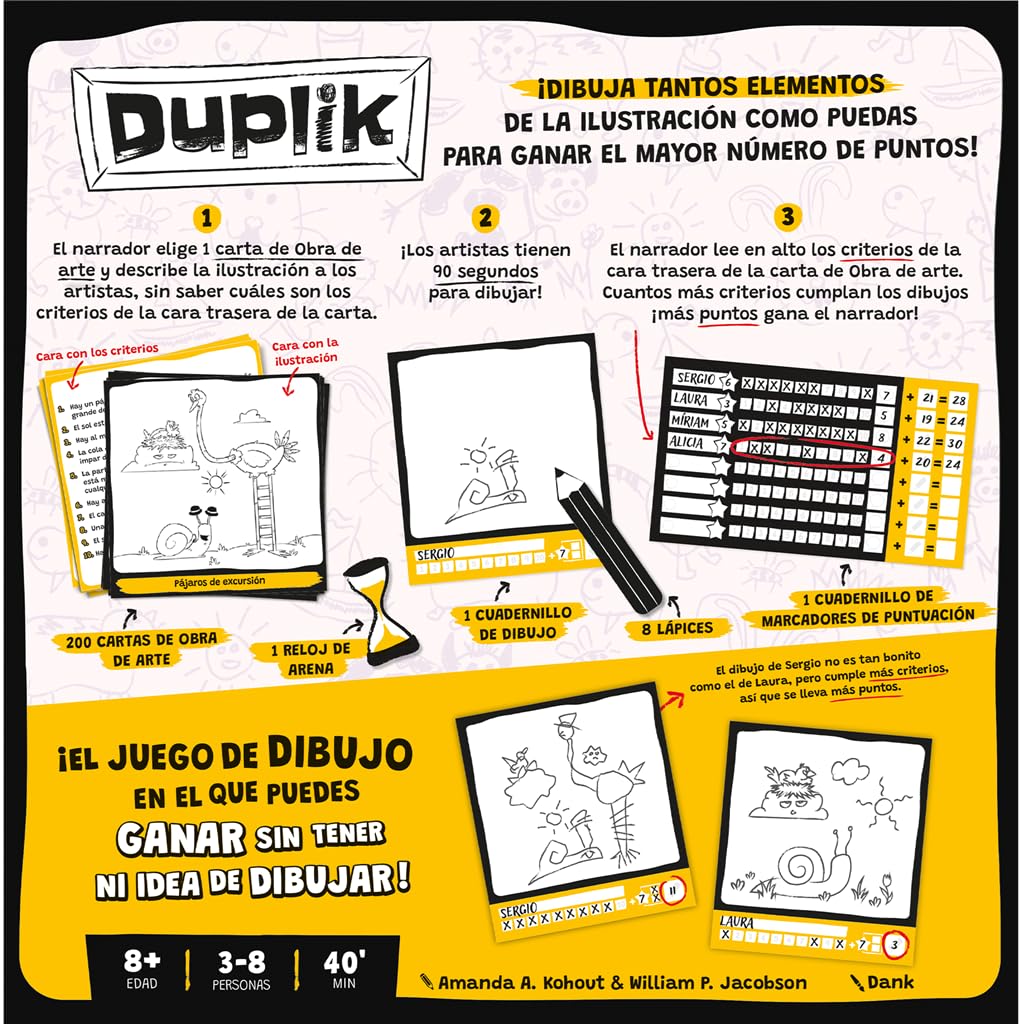 Asmodee Duplik Big Box Jeu de dessin pour enfants à partir de 8 ans, jeu de société amusant et atmosphère familiale pour ceux qui ne peuvent pas dessiner, 3 à 10 joueurs, 45 minutes, version espagnole