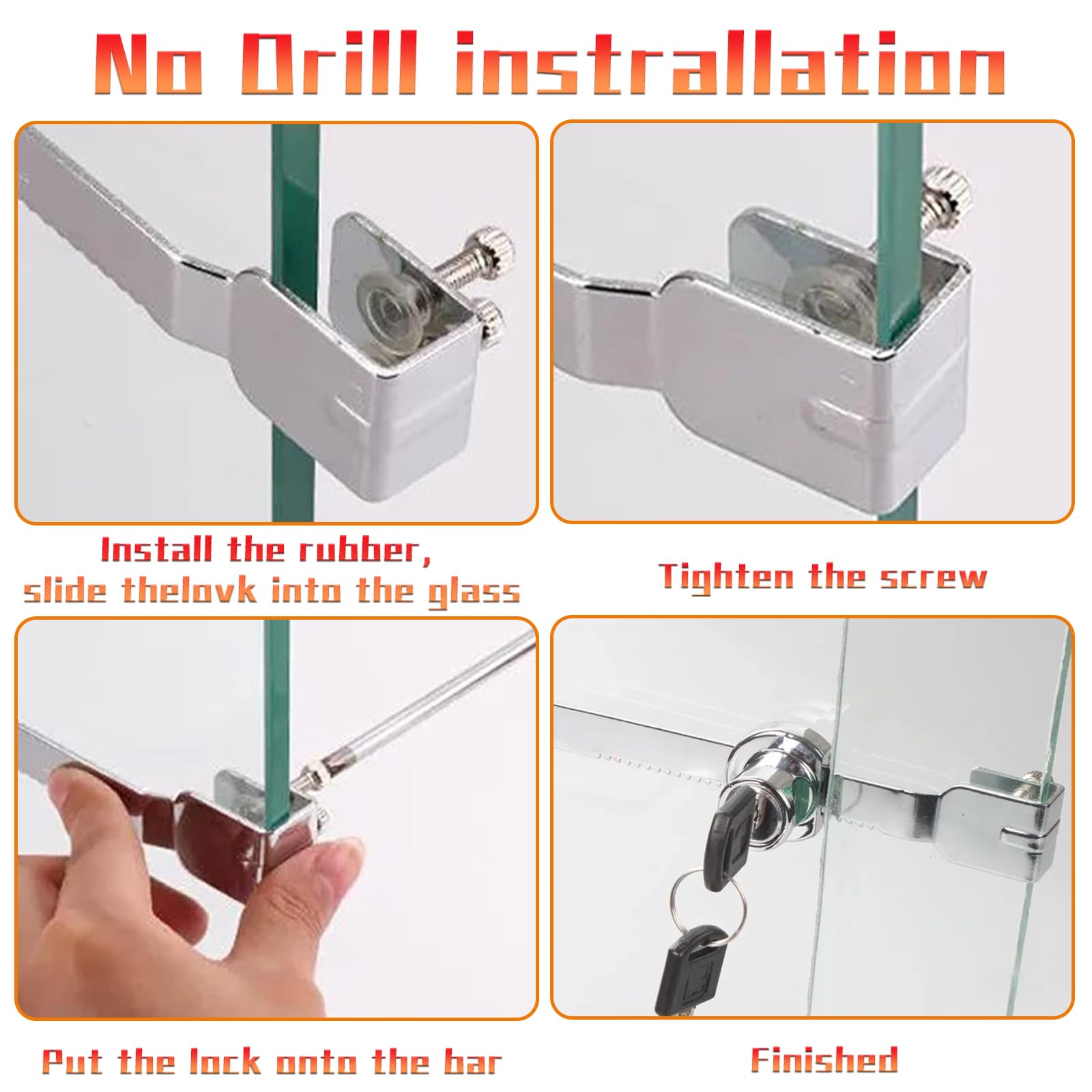 Sliding Glass Door Ratchet Lock, Glass Door Lock with Key - Image 4
