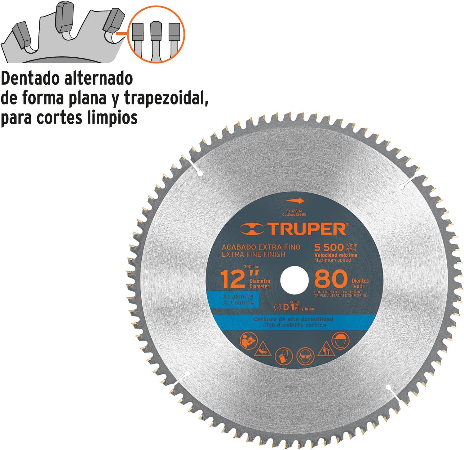 TRUPER ST-1280A 12" Aluminum Cutting Saw Blade, 80 teeth, center 1