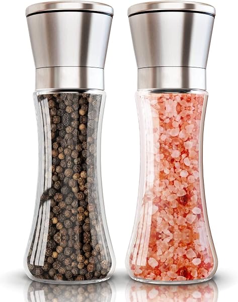 Molinillo de Sal y Pimienta Manual, Set de 2 Saleros de Cocina con Núcleo de Cerámica, Grosor Ajustable - 2