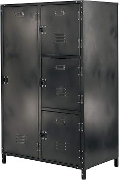 Allspace 4 Door Steel Storage Wardrobe Locker with Dark Weathered Finish, Vintage, Industrial, for Clothing, Home, Office, School, Dorm, Teen, Shop, Vented, Lockable, Durable Powdercoat - 240038T