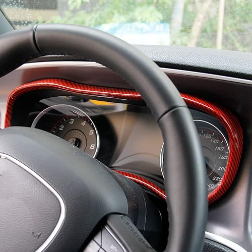 Miniatura 3 de crosselec Cubierta del marco del panel del medidor de fibra de carbono, accesorios de decoración interior para Dodge Charger 2015-2021 (rojo)