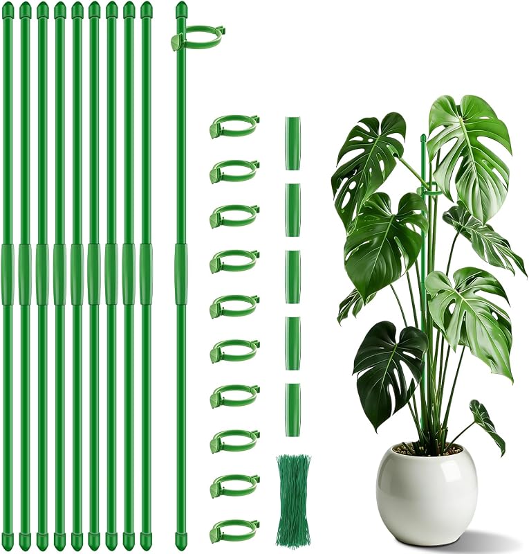 Estacas de soporte para plantas para interiores, palitos de orquídeas SupKing con clips, estaca de jardín extendida a 2/3/4 pies para exteriores, tomates, rosas, verduras, plantas de casa, viene con 20 lazos para plantas (15 pulgadas, 10 unidades)