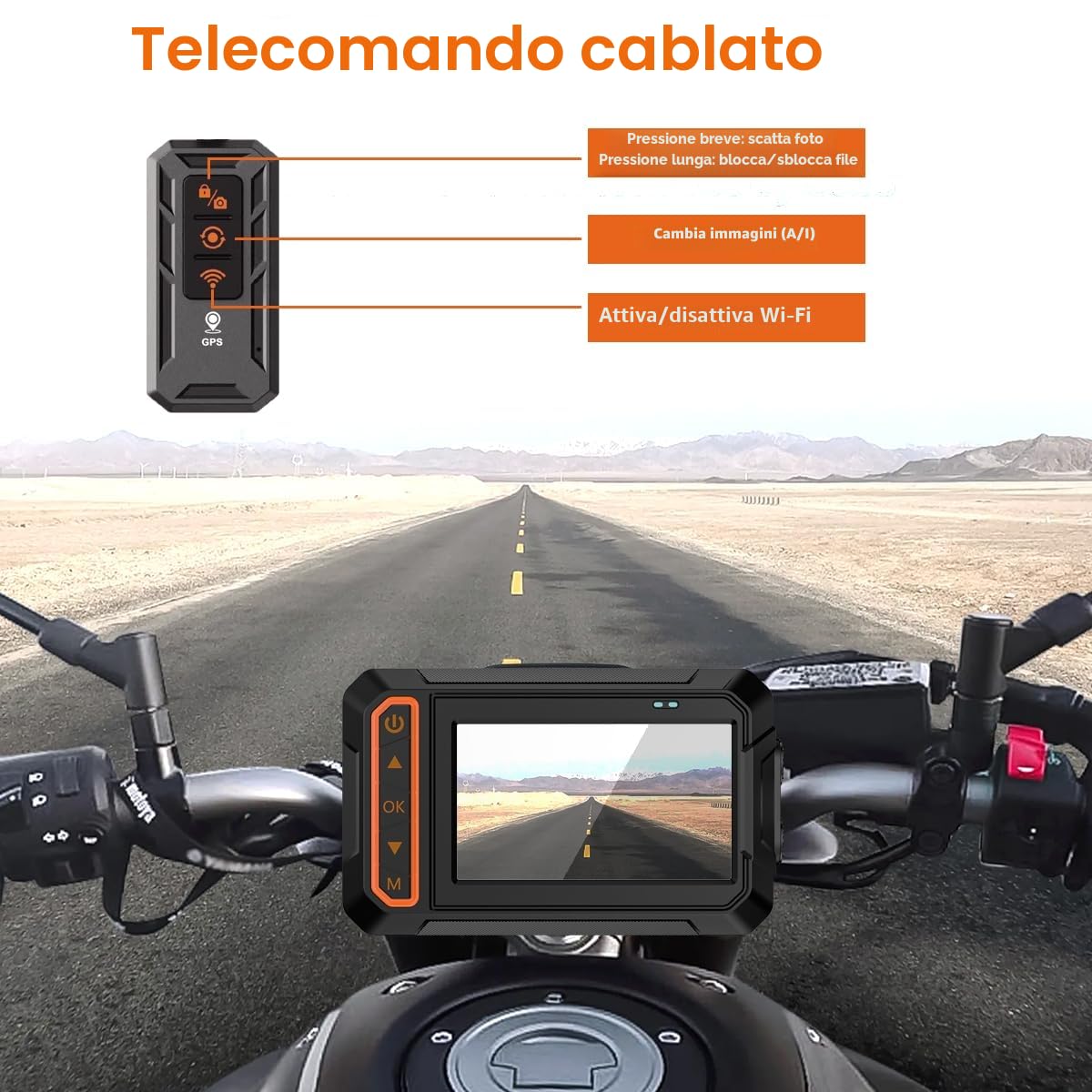 ydi Dash Cam Anteriore e Posteriore 1080P per Moto, Impermeabile Moto Doppia Grandangolare 155 Gradi Fotocamera con Schermo da 3 Pollici, Wi-Fi, GPS, Telecomando a Filo, Monitor di Parcheggio