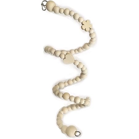 Amazon 日本製 安心安全素材 天然木 ビーズ セキセイインコ 文鳥 木製 可愛い オシャレ 花柄 ウッドビーズ 小鳥 ブランコ スイング おもちゃ アスレチック ステンレス ロコンの手作り工房 天然木ナチュラル 吊り下げタイプ 伸ばした状態で約75cm ノーブランド品