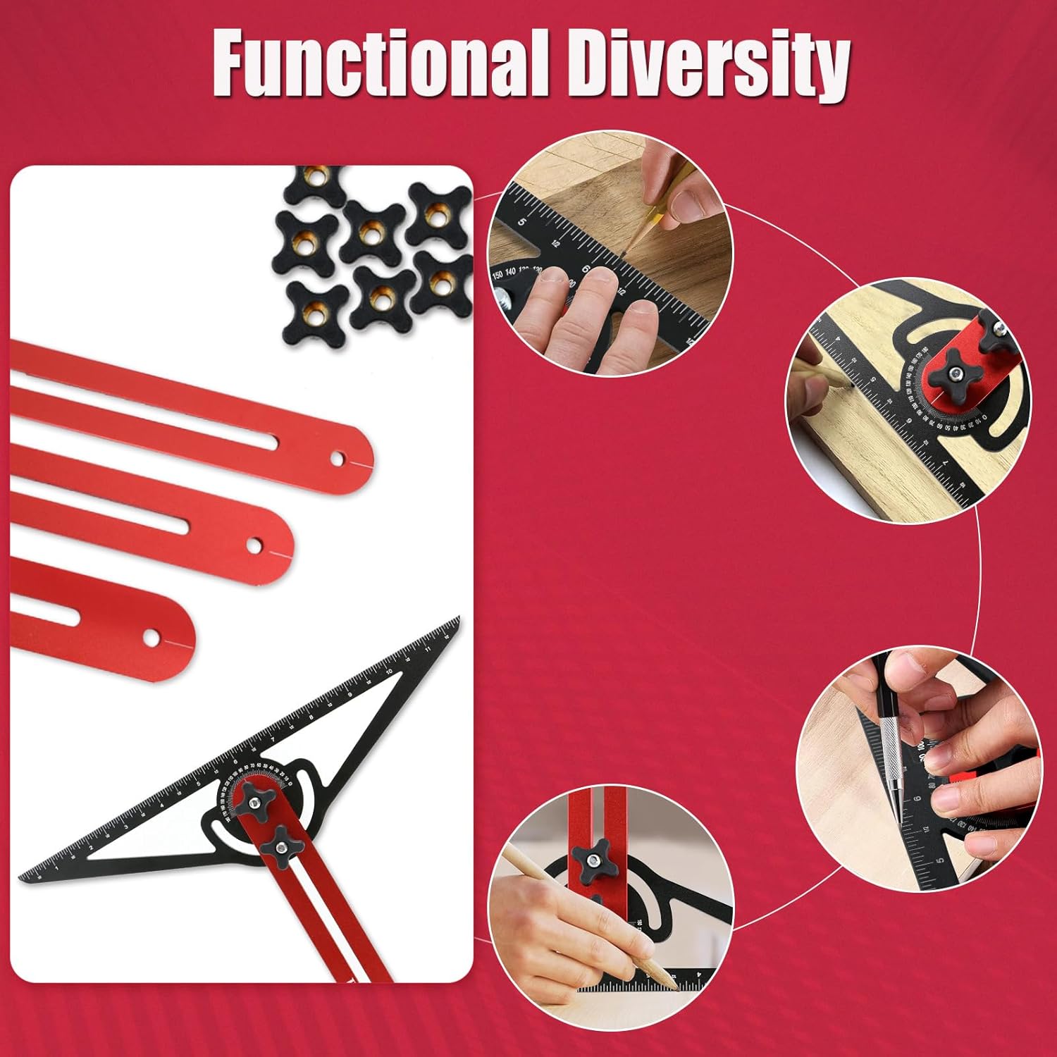Stair Tread Template Tool - Versatile Stair Measuring Tool with Free Splicing and Expansion, High-Precision Measuring & Scribing, Compatible with Many Layout Projects (Red)