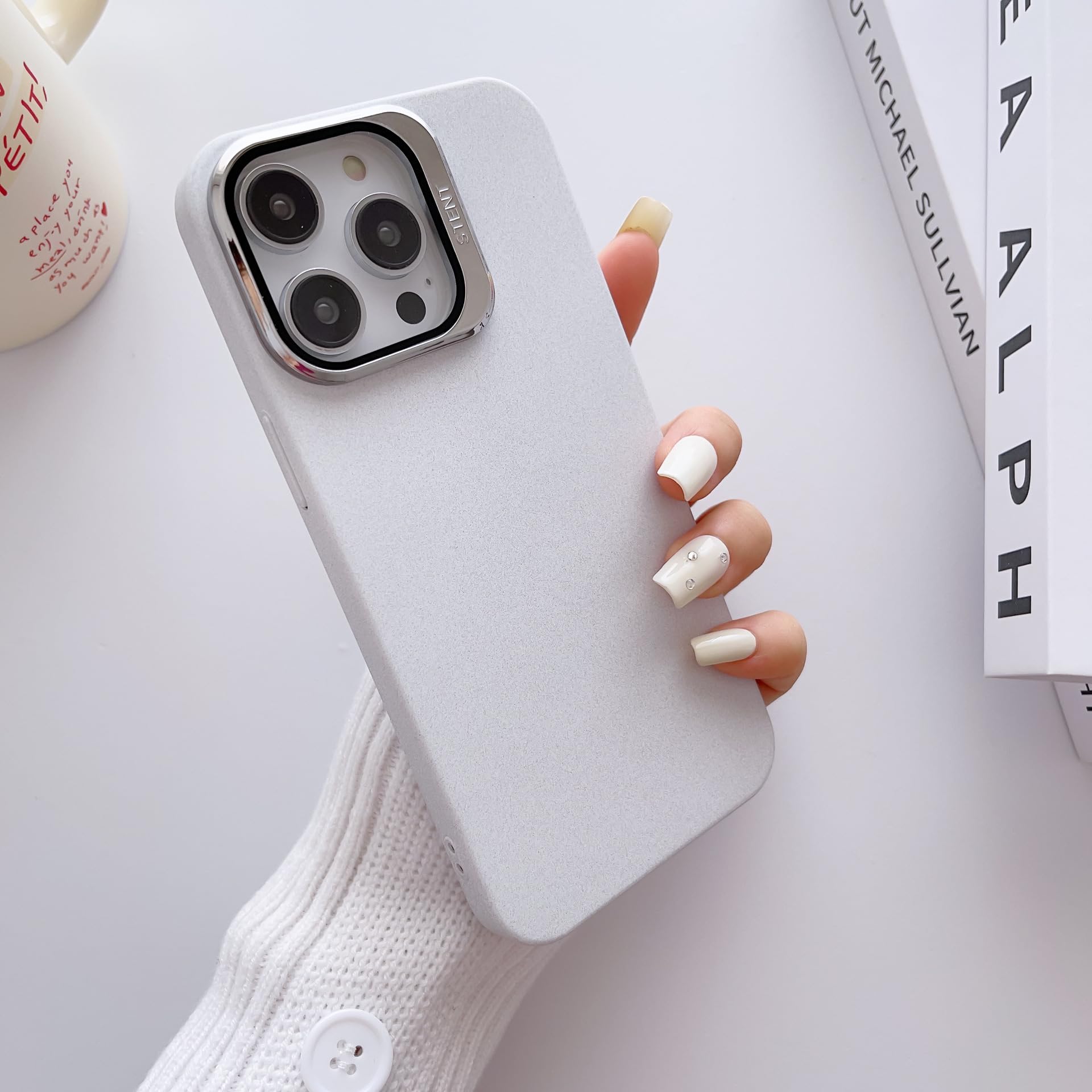 CAEZ Back Cover Case for iPhone 14 Pro with Smudge Proof, Anti-Stain, Pocket Friendly,Anti-Scratch, Anti-Fingerprint with 0.2mm Raised Bezel for Camera Proctection (White)