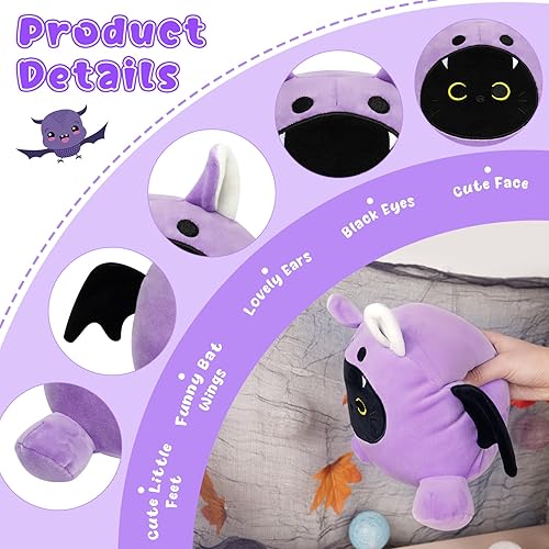 Miniatura 3 de JIZWPOOM Murciélago de peluche de Halloween, animales de peluche morados, almohada de murciélago morado, almohada de peluche de murciélago morado,