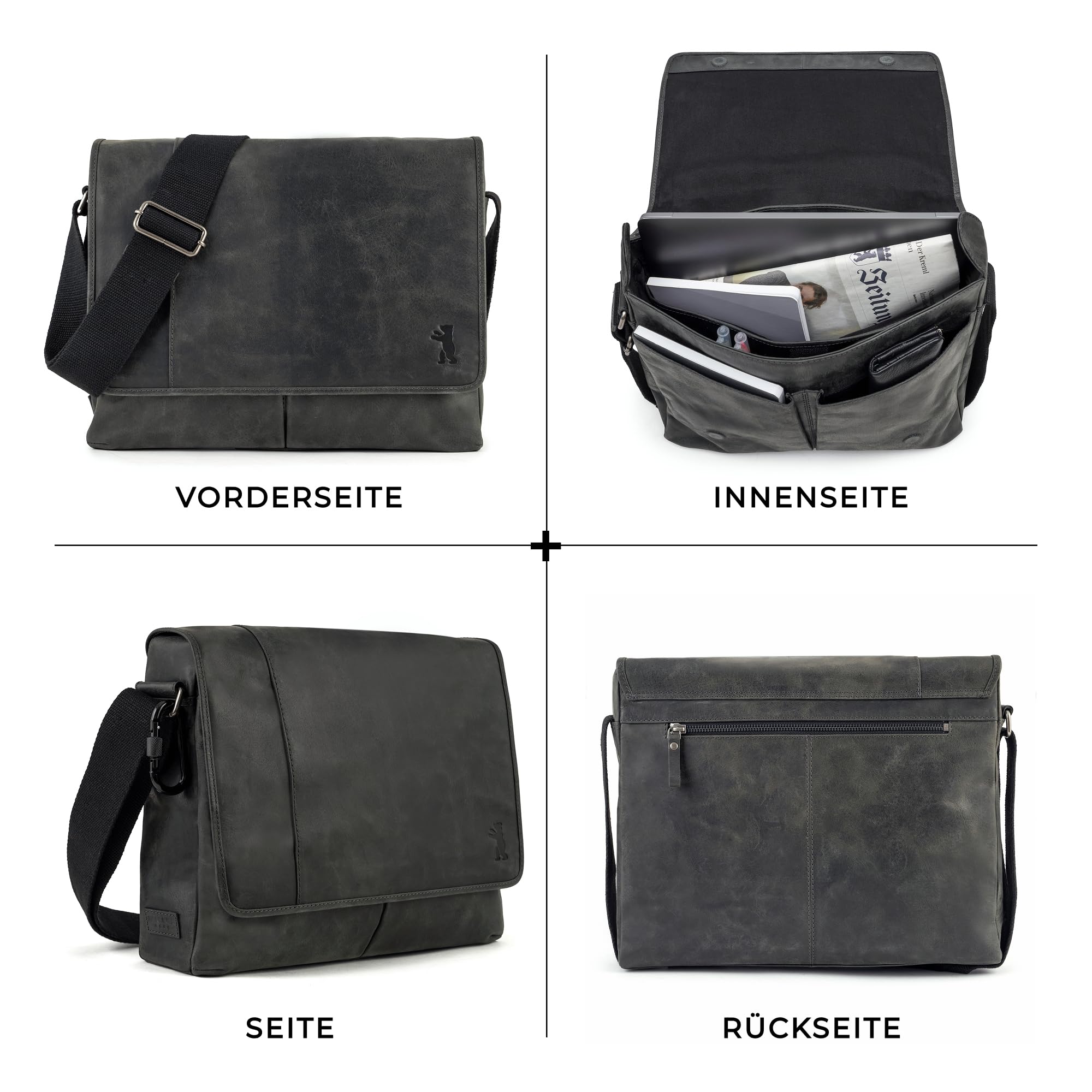 Berliner Bags Vintage Umhängetasche X-Berg, Messenger Bag aus Leder, Schultertasche für Damen und Herren