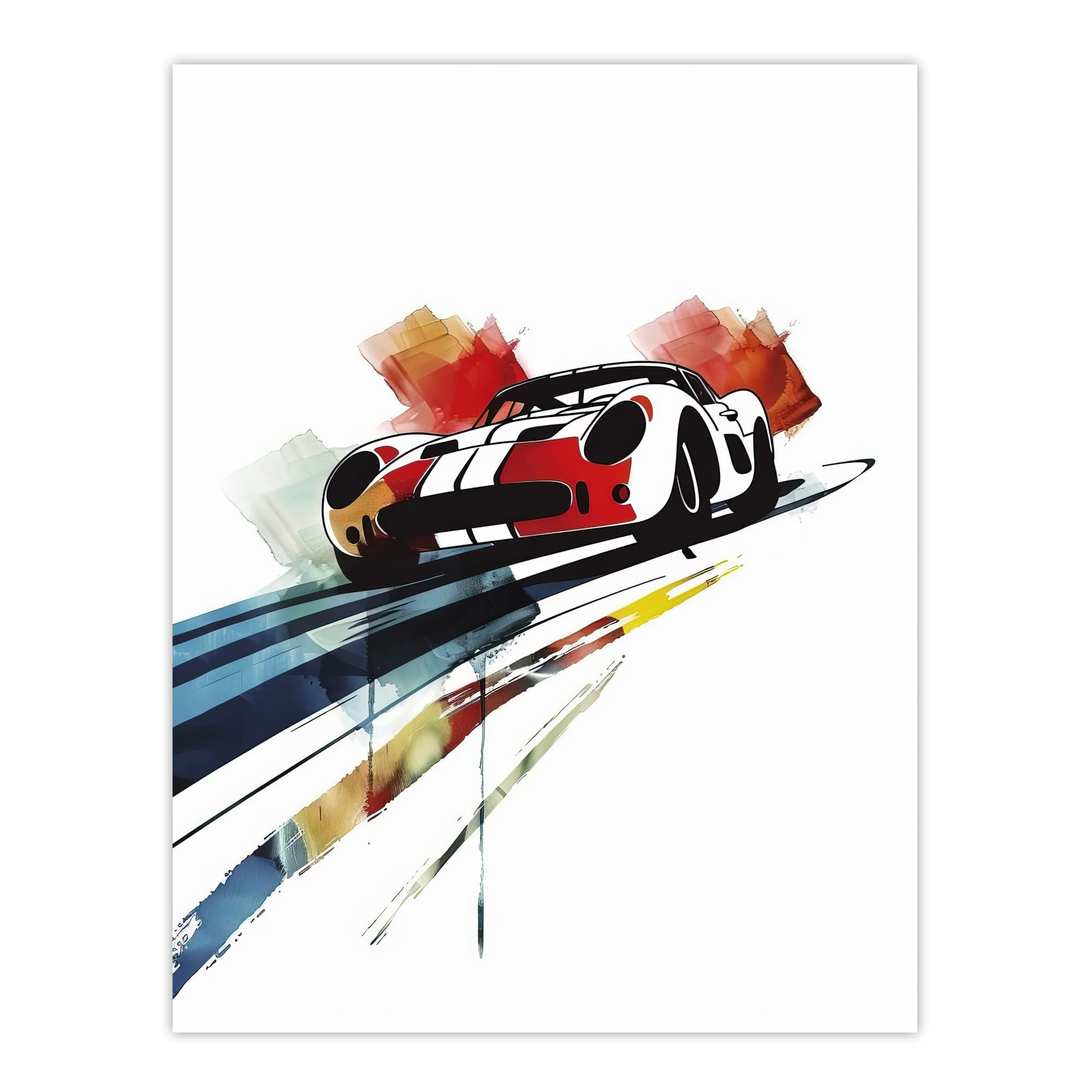 Race Car Racing Sport Watercolour Brush Strokes Wall Art Poster Print