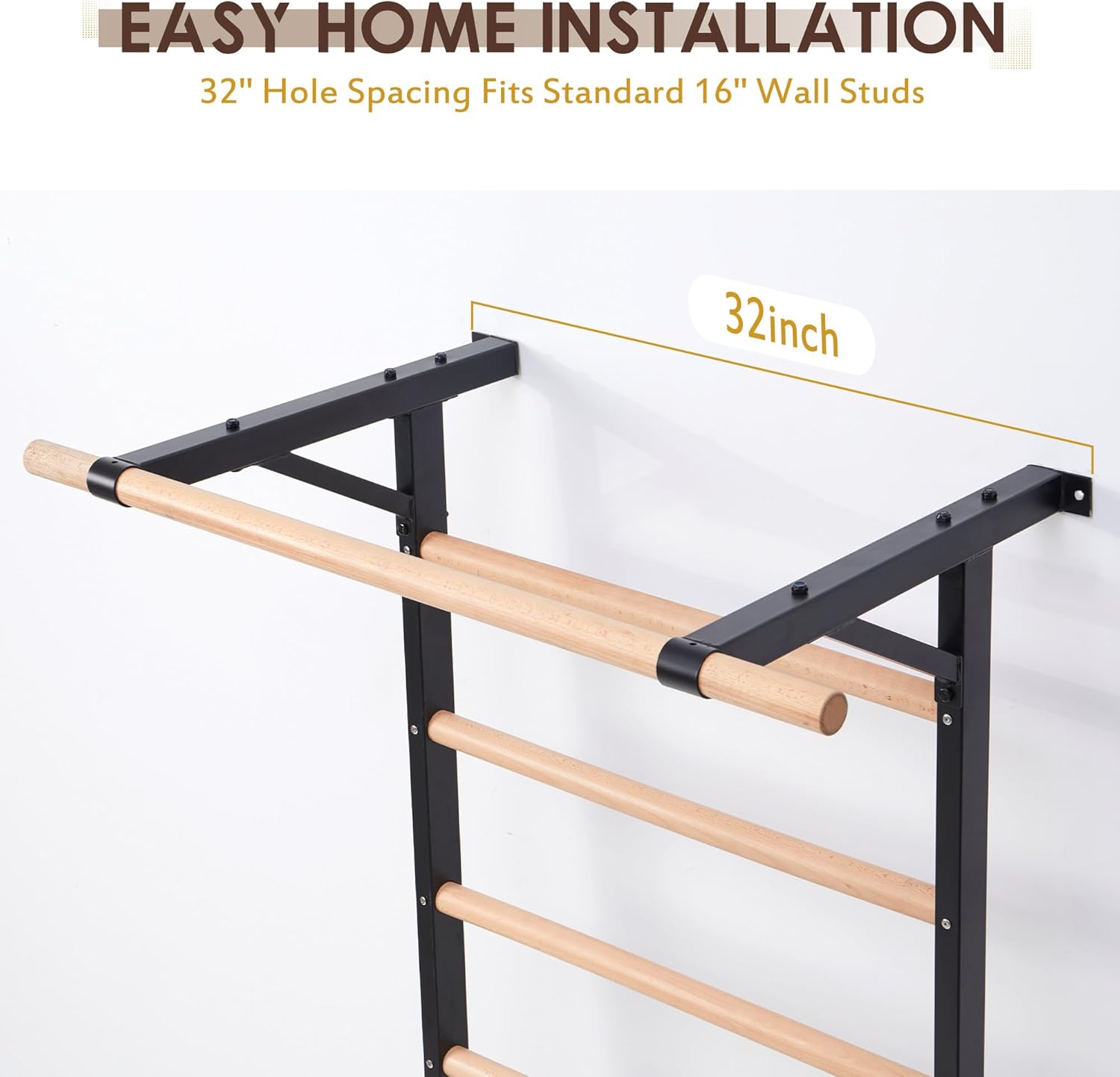 Solid Beechwood Stall Bar – Wall-Mounted Gymnastics Wall Ladder, Durable Beech Wood Rungs Resist Cracking, Perfect for Pull-Ups, Stretching & Home Gym