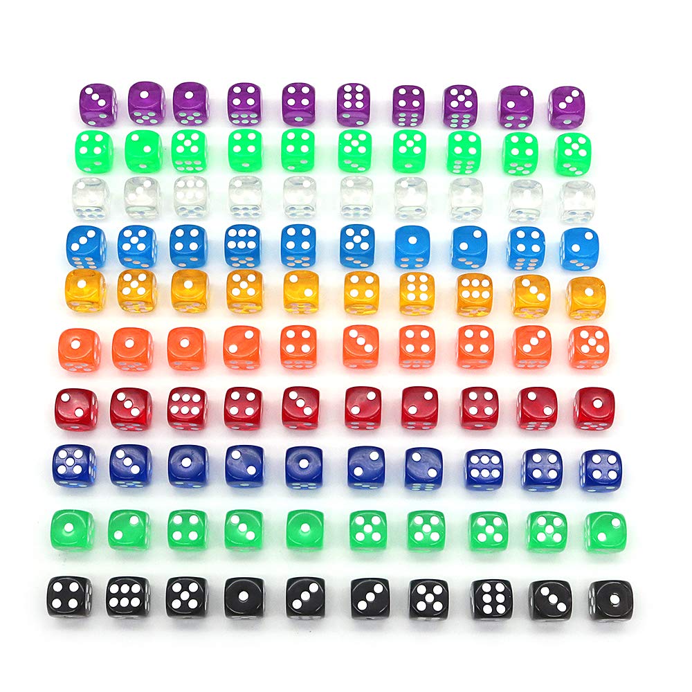 DollaTek 100Pieces 6 Sided Dice Set 10 16mm Acrylic Dice - Image 4