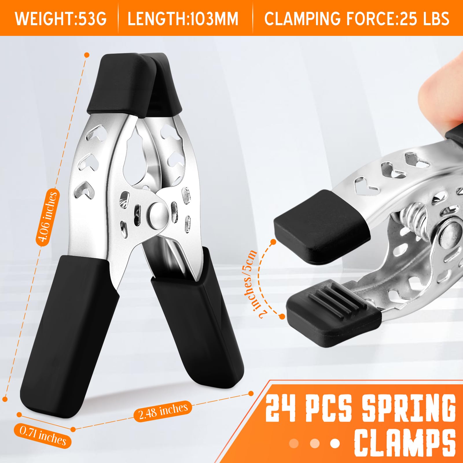 Honeydak 24 abrazaderas de resorte de 4 pulgadas, abrazaderas de resorte de metal de apertura de mandíbula de 1.5 pulgadas, clips resistentes para carpintería, telón de fondo, fotografía, muebles,