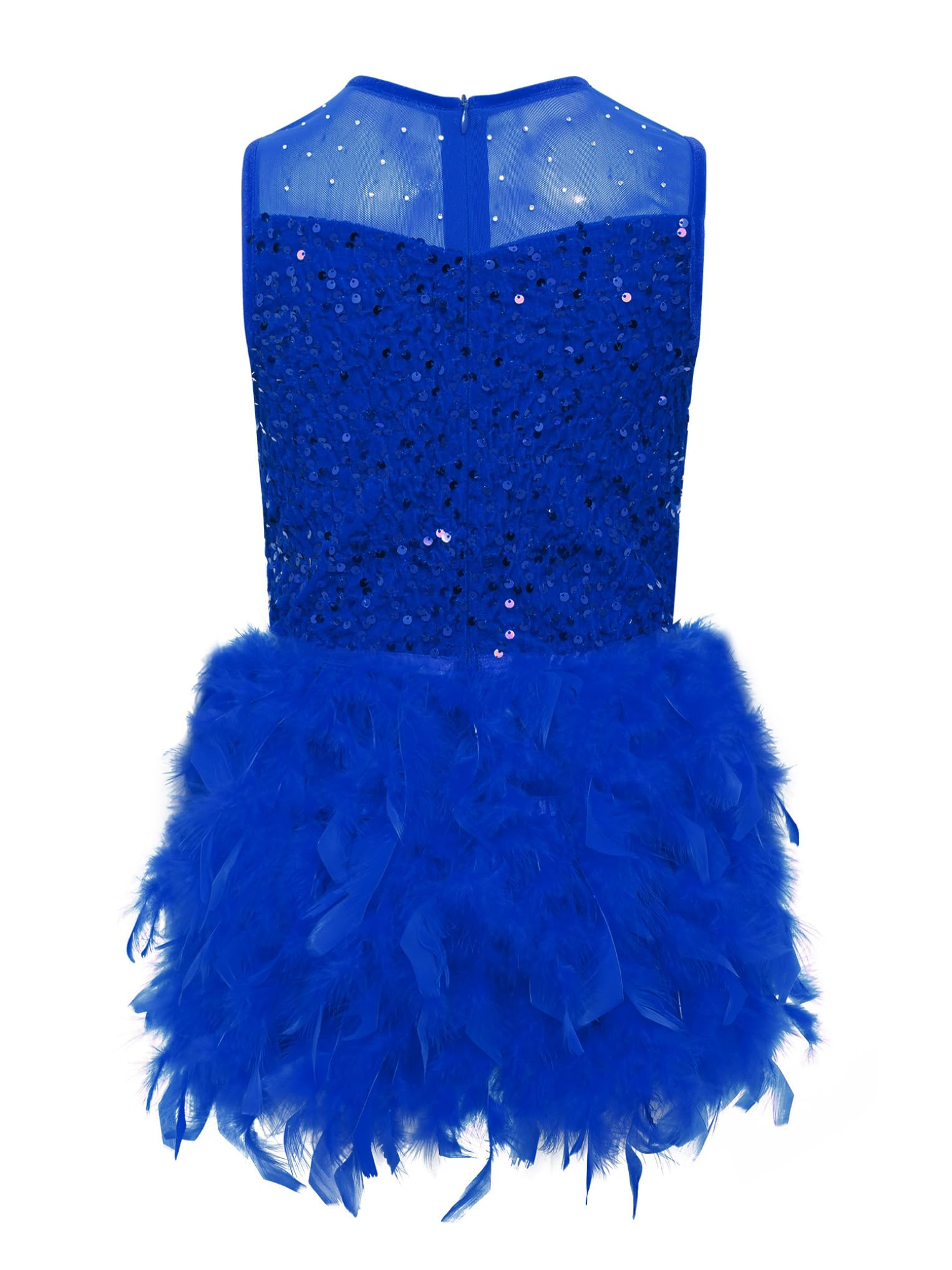 Oyolan Vestito Ballo Bambina Corpo Corpo Tutu in Piume E Strass Senza Maniche Costume Danza Latina Moderno E Jazz
