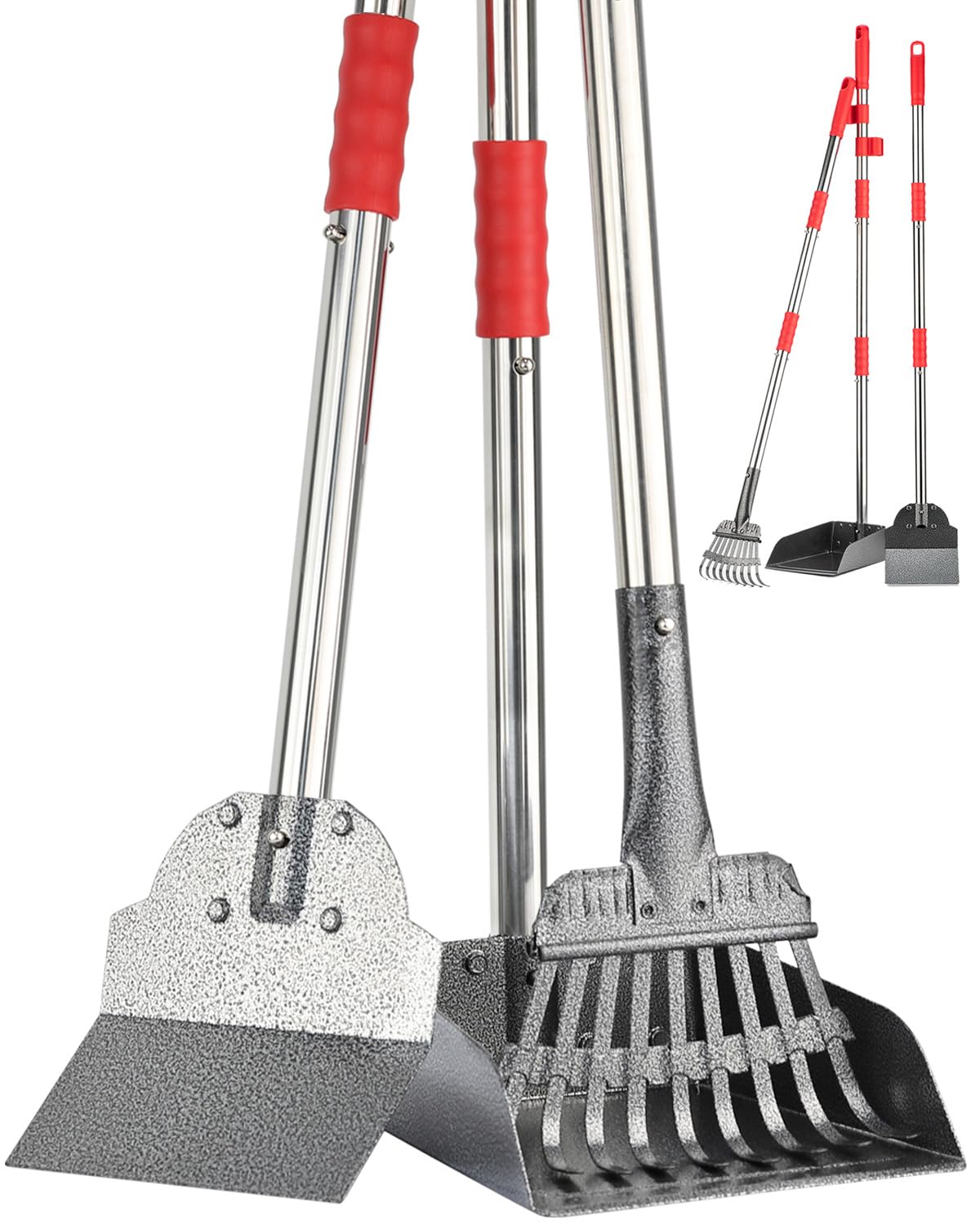 Photo 1 of FUSBUNTY Pooper Scooper, Long Handle Dog Pooper Scooper, Heavy Duty Stainless Steel Rake with Tray & Spade Set for Pet Waste Removal, for Grass, Dirt or Gravel