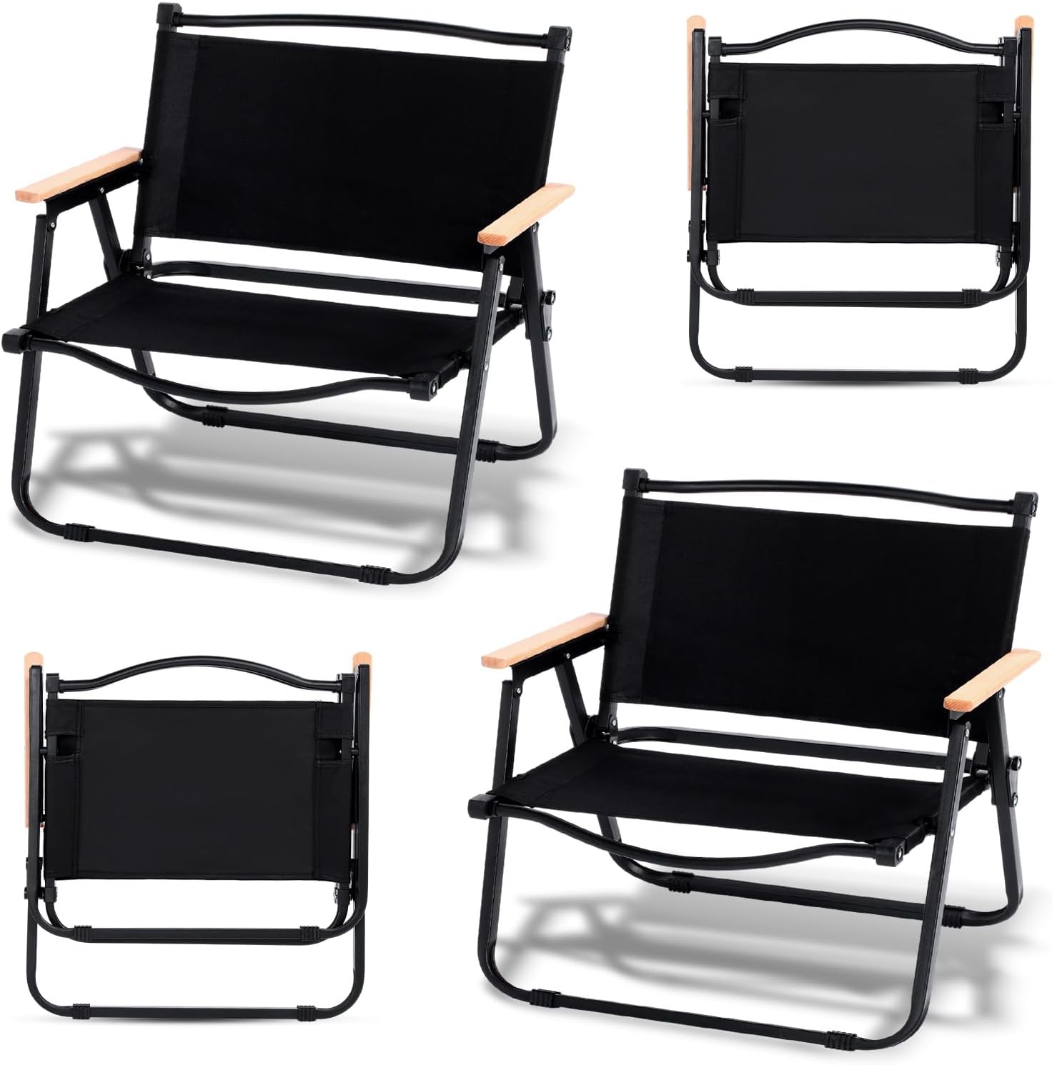 Lallisa 2 Pack Folding Camping Chairs, Portable Lightweight Low Lawn Chair with Thicken 600D Oxford Beach Camp Park Chairs Supports 253lbs Carbon Steel Armchairs for Hiking Fishing Picnic Concerts