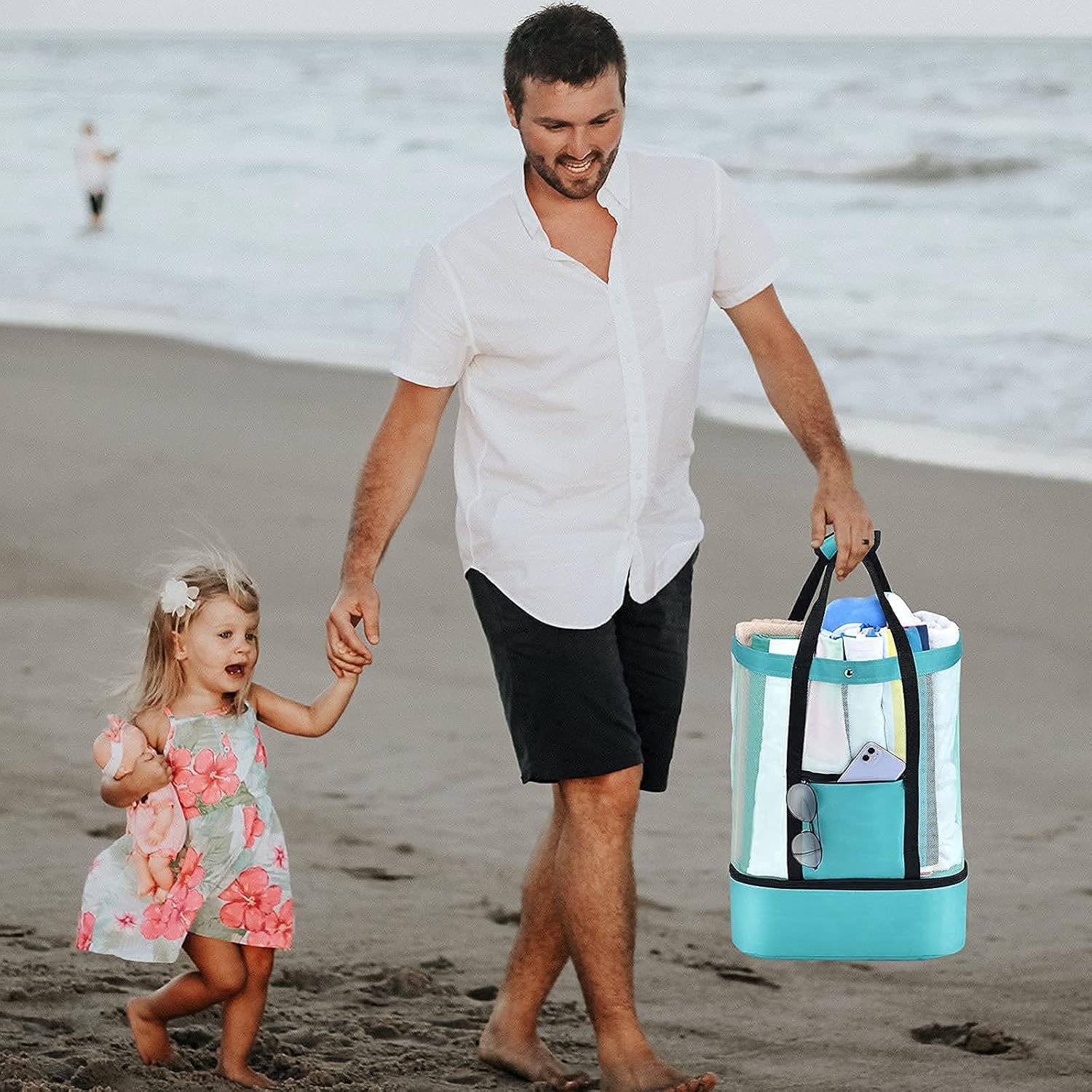 Miniatura 6 de Beach Bag with Cooler, Mesh Beach Tote with Undetachable Insulated Cooler and Pocket for Towels