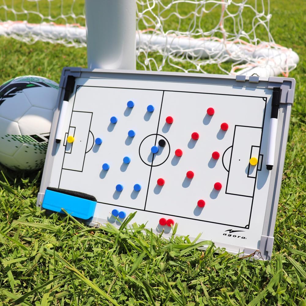 AGORA 18"x12" Two Sided, Dry-Erase Magnetic Soccer Coach Whiteboard - Includes 27 Magnets, 2 Dry Erase Markers, and 1 Large Eraser