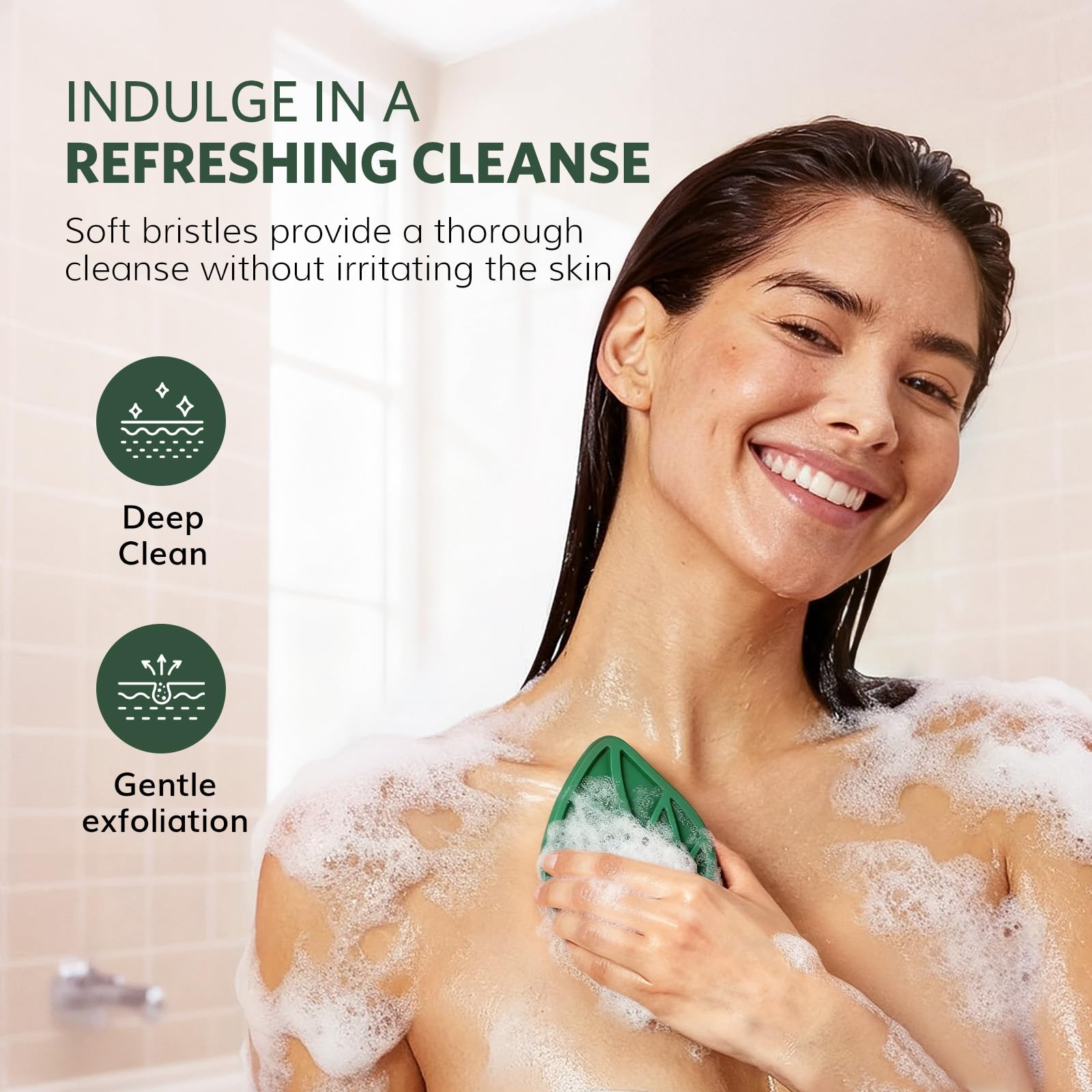 Sndyi Silicone Body Scrubber, Gentle Exfoliating Body Scrubber for Sensitive Skin, Leaf Shaped Shower Scrubber for Body with Lathering Bristles, Silicone Loofah Body Brush for Showering,: Green-Limited Edition