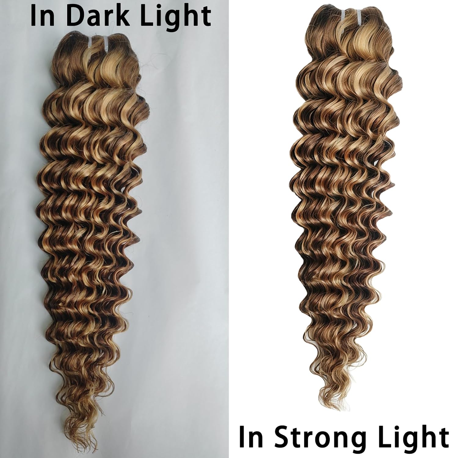 Highlight Bundles Human Hair 4/27 Blonde and Brown Ombre Highlight Deep Wave Human Hair Double Wefts 3Bundles 18Inches 20Inches 22Inches
