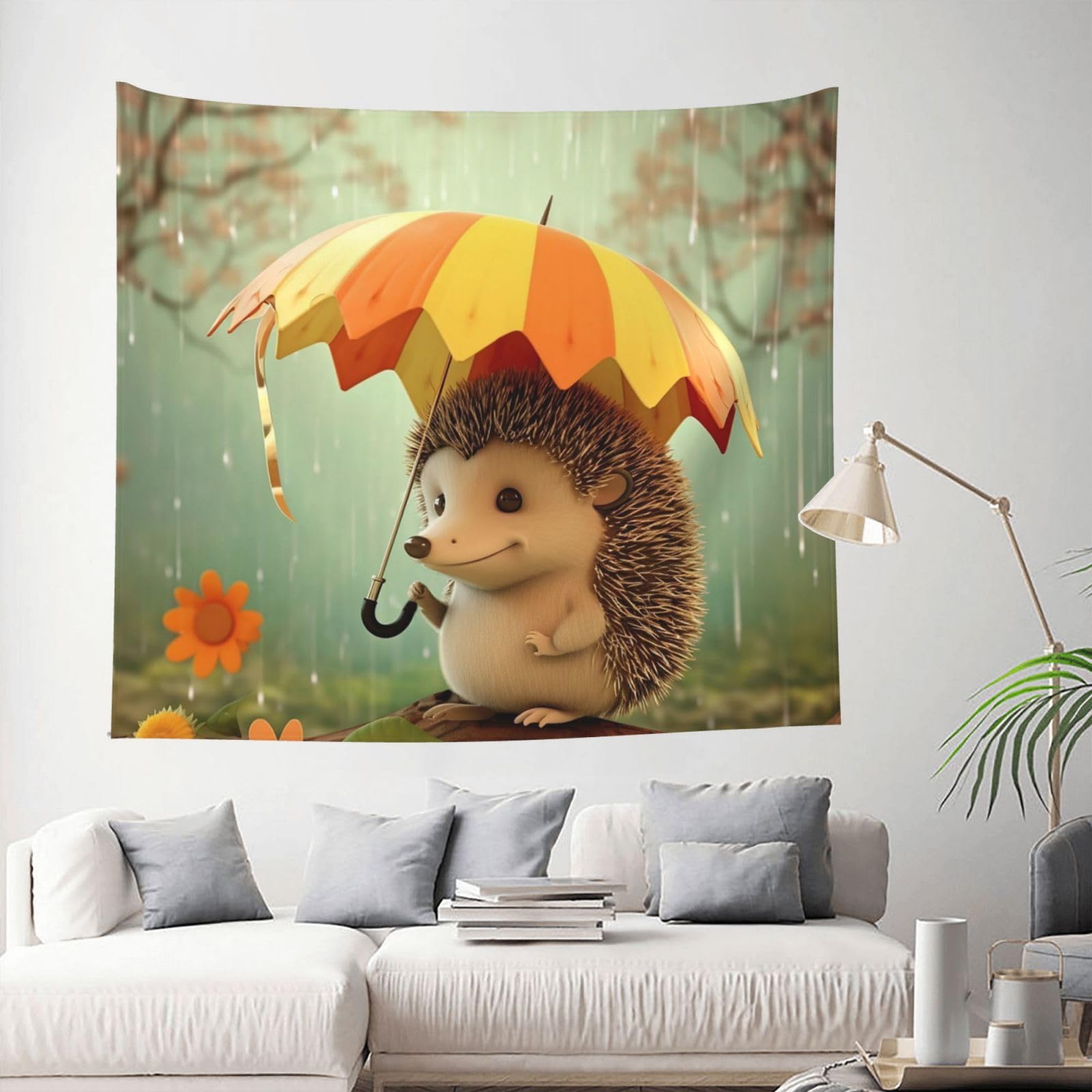 MXDLKSWPOH Tapestry 152x130 cm Art Wall Hanging for Living Room Modern Soft Aesthetic Tapestries Poster Hedgehog with Umbrella Tapestry Home Decoration Large Wall Tapestries for Bedroom Dorm Decor
