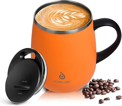 Miniatura 1 de Ideus Taza de café aislada de 16 onzas con asa y tapa, vaso de acero inoxidable de doble pared aislada al vacío, taza de café de viaje taza térmica