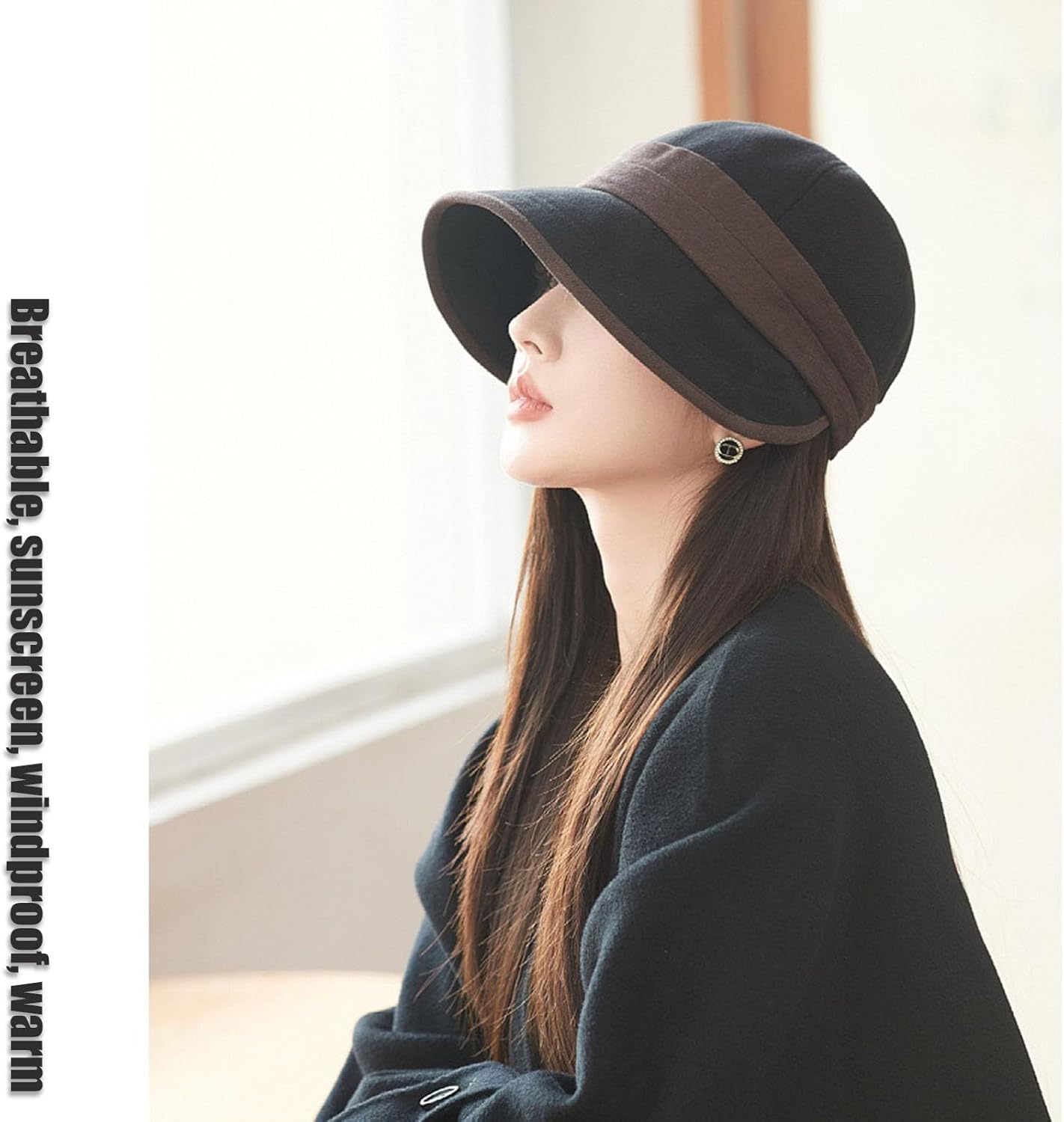 Womens Elegant Wool Hat, Felt Hat, Ponytail Sun Hats for UV Protection, Packable Adjustable Cap, Fall Hats with Brim - Image 2