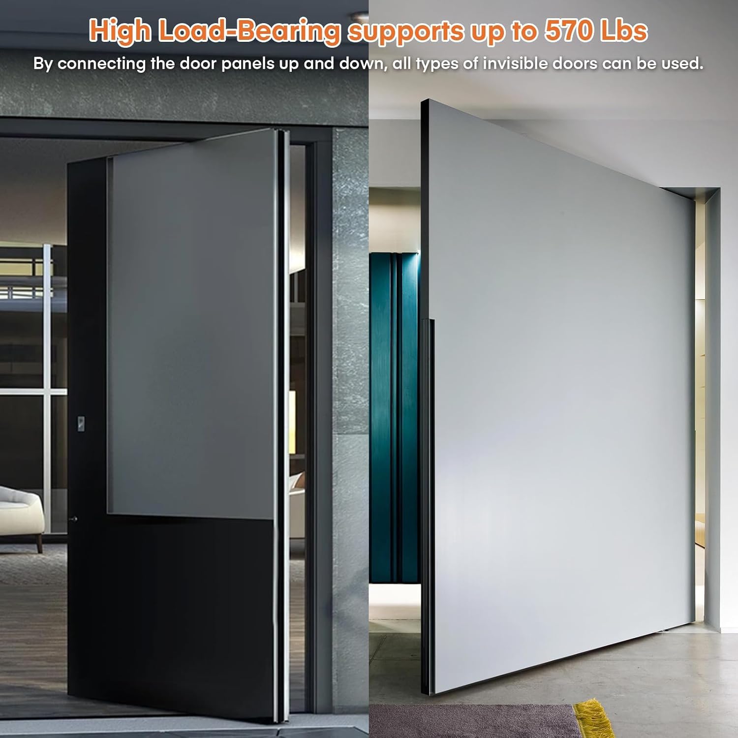 Hidden Door Hinge,Thickened Murphy Door Hinge Kit, 570LBS Load-Bearing Heavy Duty Pivot Door Hinges for Secret Door, 360° Rotation Hinges for Hidden Door Bookcase, Murphy & Shelf Doors