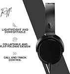 Skullcandy Riff On-Ear Casques filaires, pratique pour voyager avec 3.5mm AUX Plug, Microphone intégré, Design confortable léger pliable, Bandeau durable, Simplicité fiable - noir