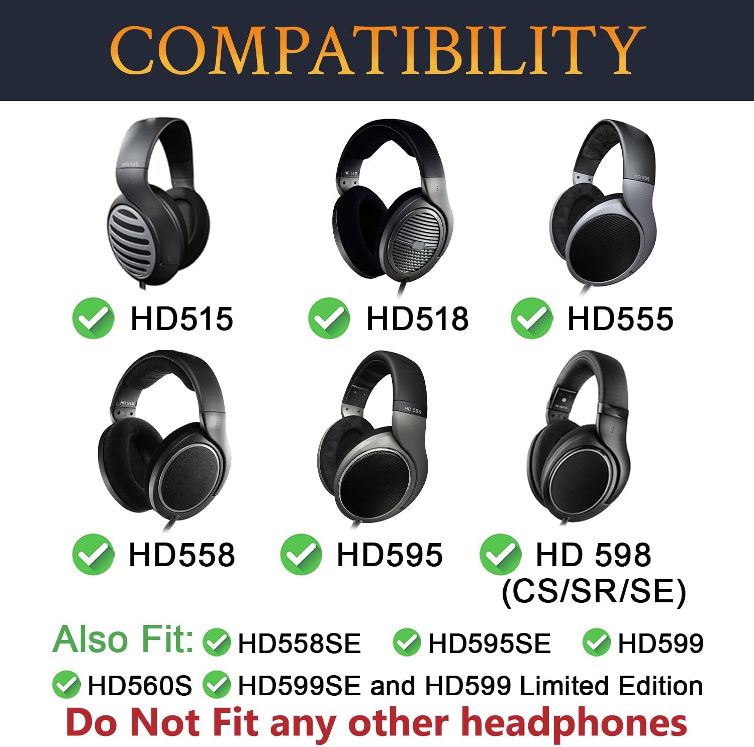 SOULWIT Earpads for Sennheiser HD595, HD598, HD599, HD560S, HD515, HD518, HD555, HD558 Headphones, Ear Pads Cushions with High-Density Foam - Black