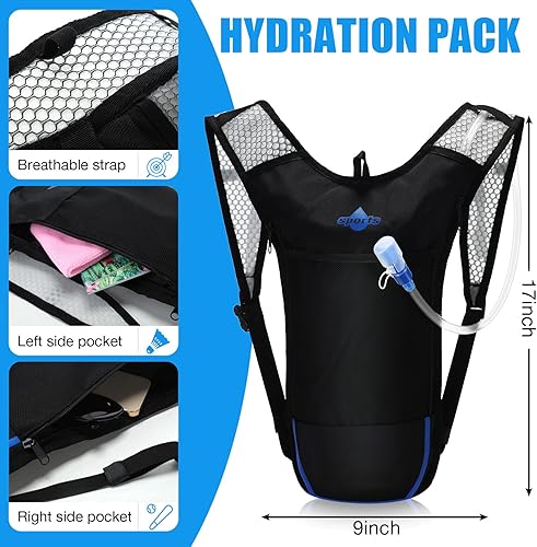 Miniatura 3 de Paquete de 2 mochilas de hidratación con bolsa de agua de 2 l, mochila de agua de hidratación con vejiga de hidratación, senderismo, correr,
