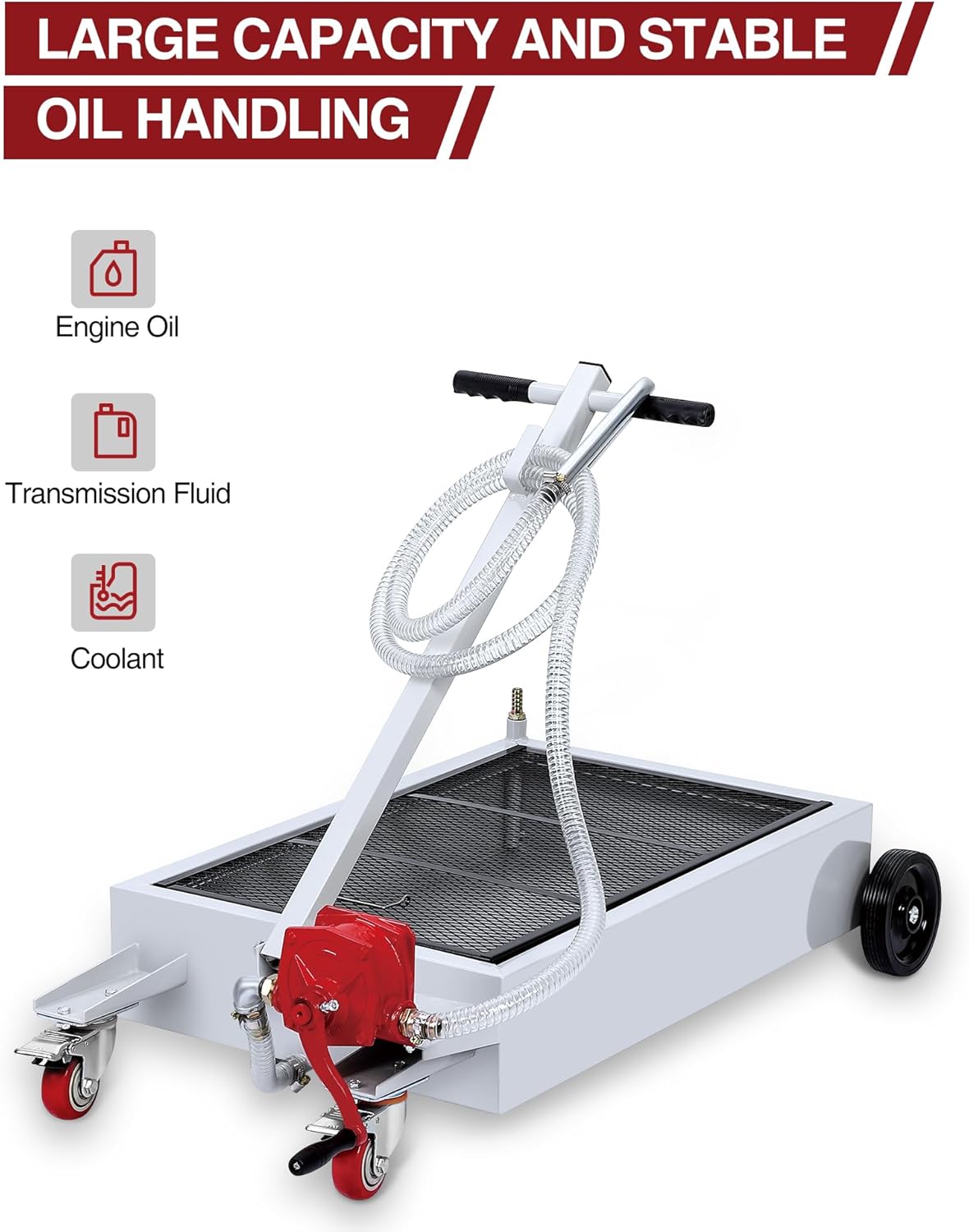 PrecisionAuto Oil Drain Pan,15 Gallon Heavy Duty Oil Drain Tank with T-Handle, Portable Low Profile Oil Drain Pan, Large Capacity Truck Oil Change Pan for Car,SUVS and Trucks