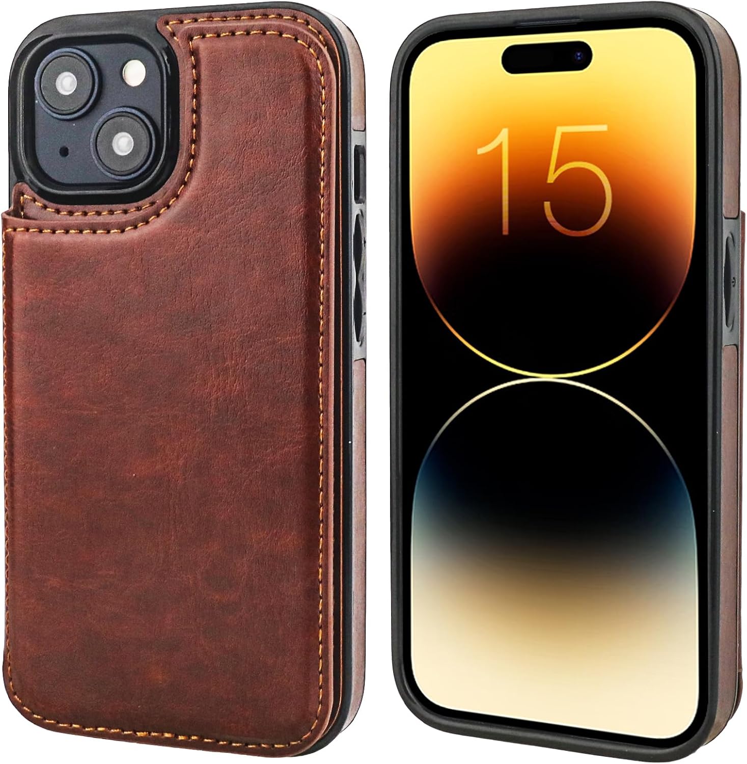 ONETOP for iPhone 15 Wallet Case with Credit Card Holder,Brown image 3