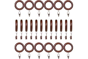 24 Pack Rustic Wooden Curtain Rod Rings with Drapery Clips