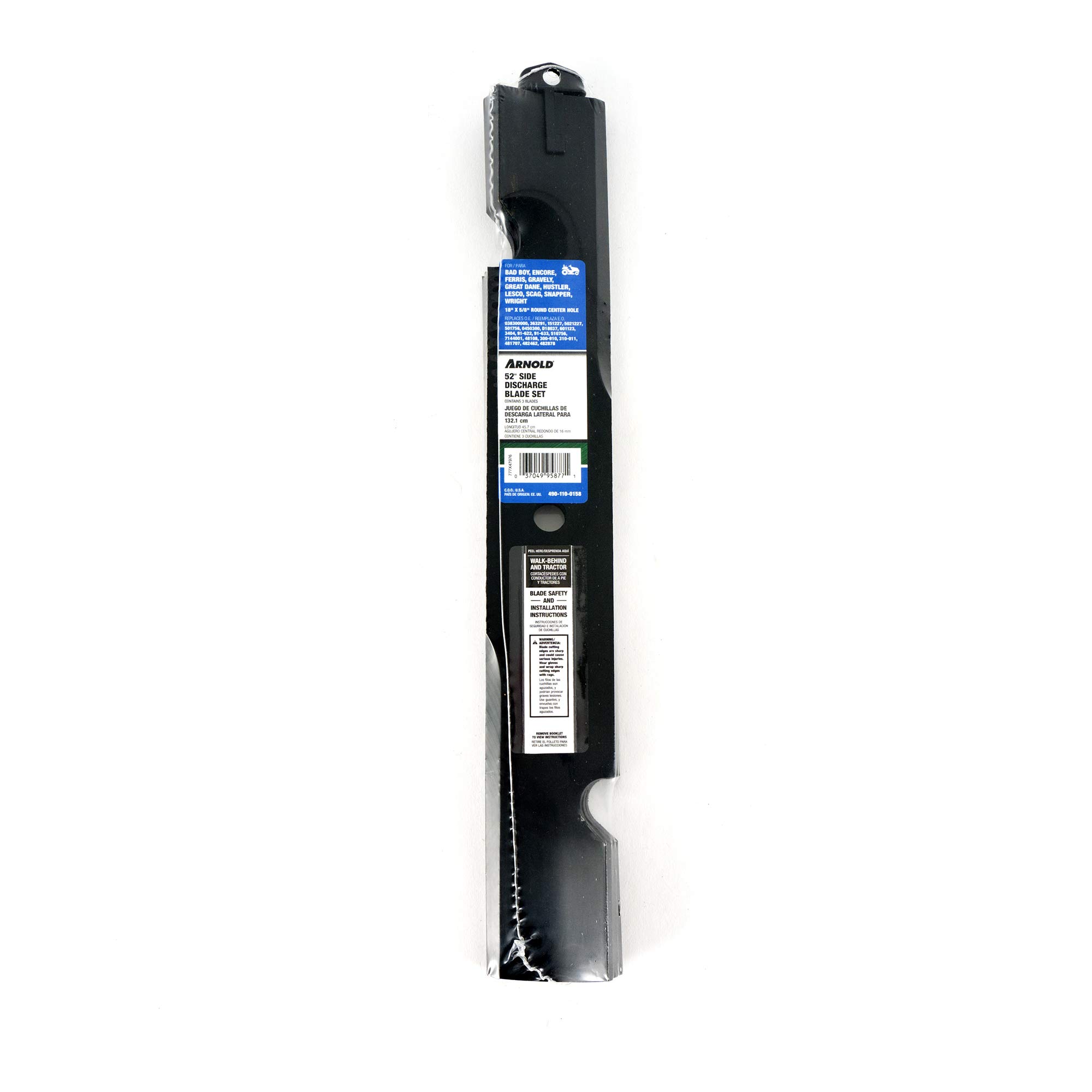Arnold - Juego de cuchillas para tractor y cortacésped de descarga lateral, 132 cm, modelo 490-110-0158