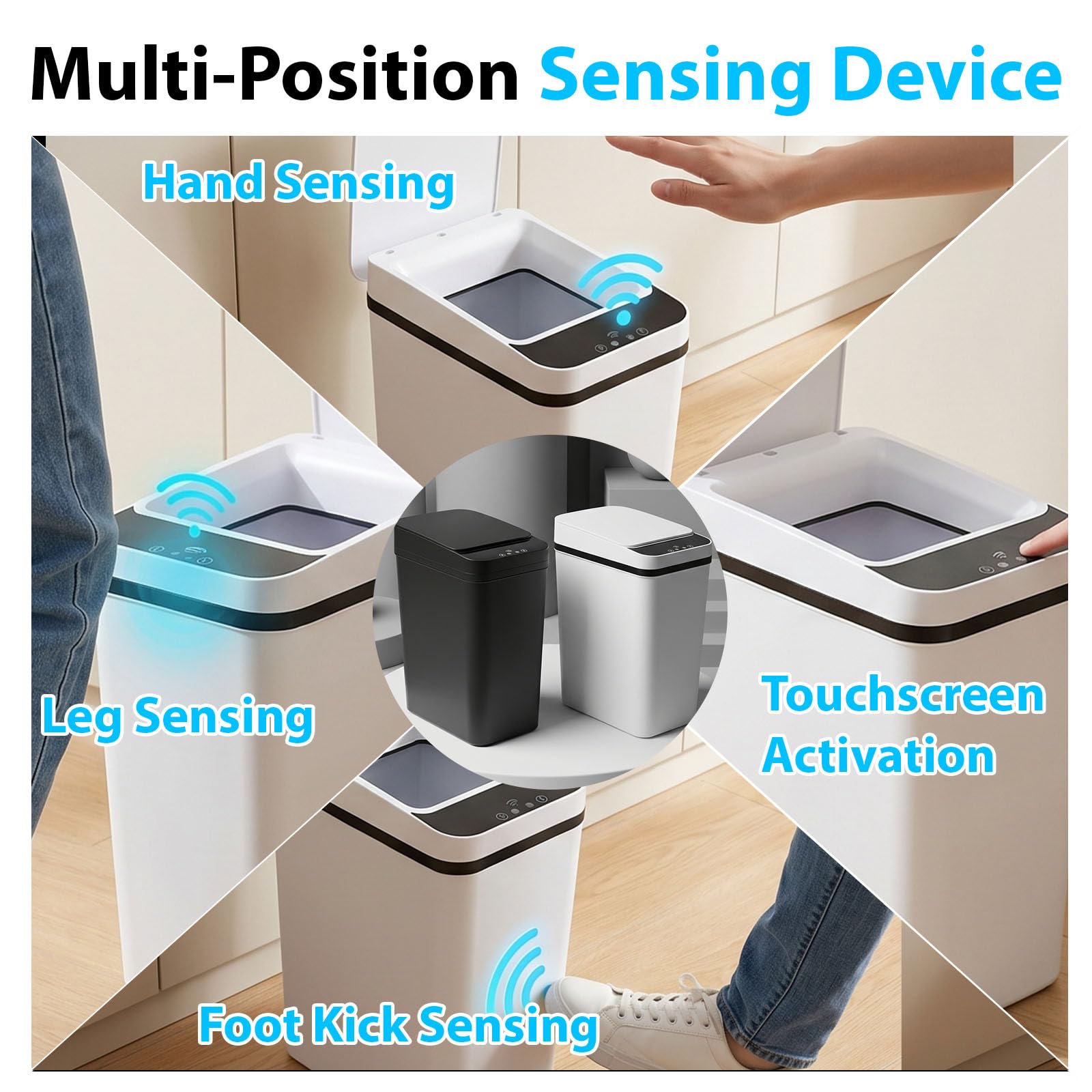 Cubo de Basura Automático con Sensor 12L, Set de 2 Papelera Inteligente con Tapa Automática Silenciosa e Impermeable, Sin Contacto para Baño, Cocina, Oficina, Dormitorio