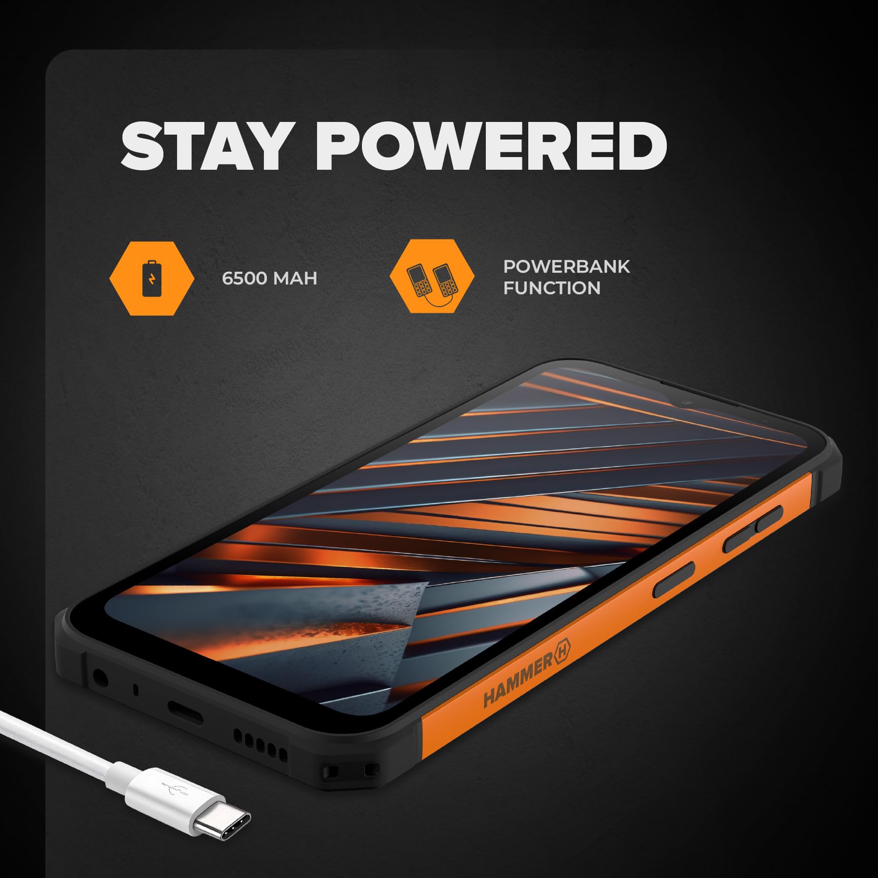 Hammer Iron Steel Lite sans contrat Robuste, étanche, Double SIM, puissante Batterie 6500 mAh, 64 Go + 4 Go de RAM, Android 14,Photo 13 Mpx avec capteur de Vision Nocturne IP69, 300 Heures en Veille