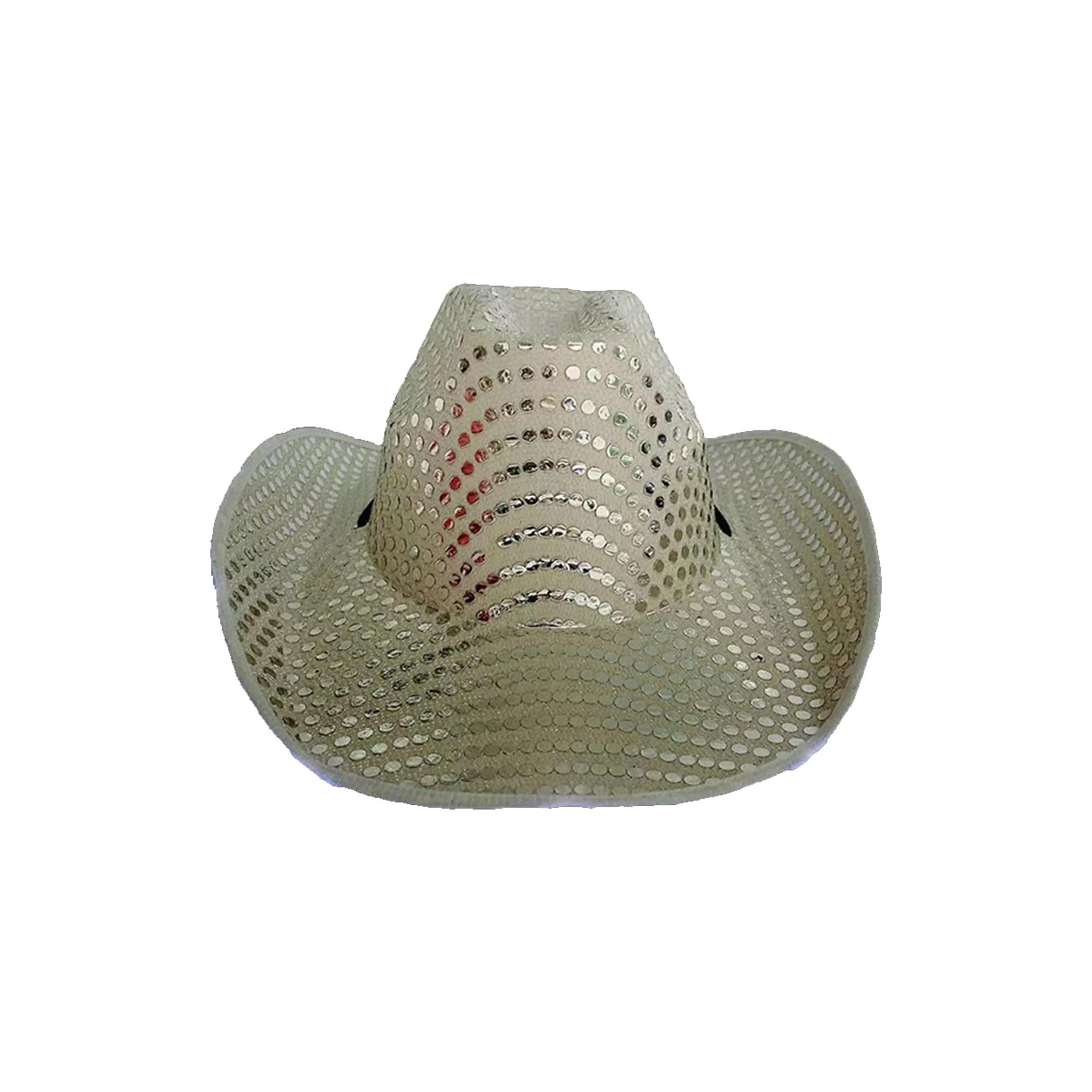 Silver Sequin Cowboy Hat for Men and Women – Unisex Adult Texan Cowgirl Hat Fancy Dress Party Accessory