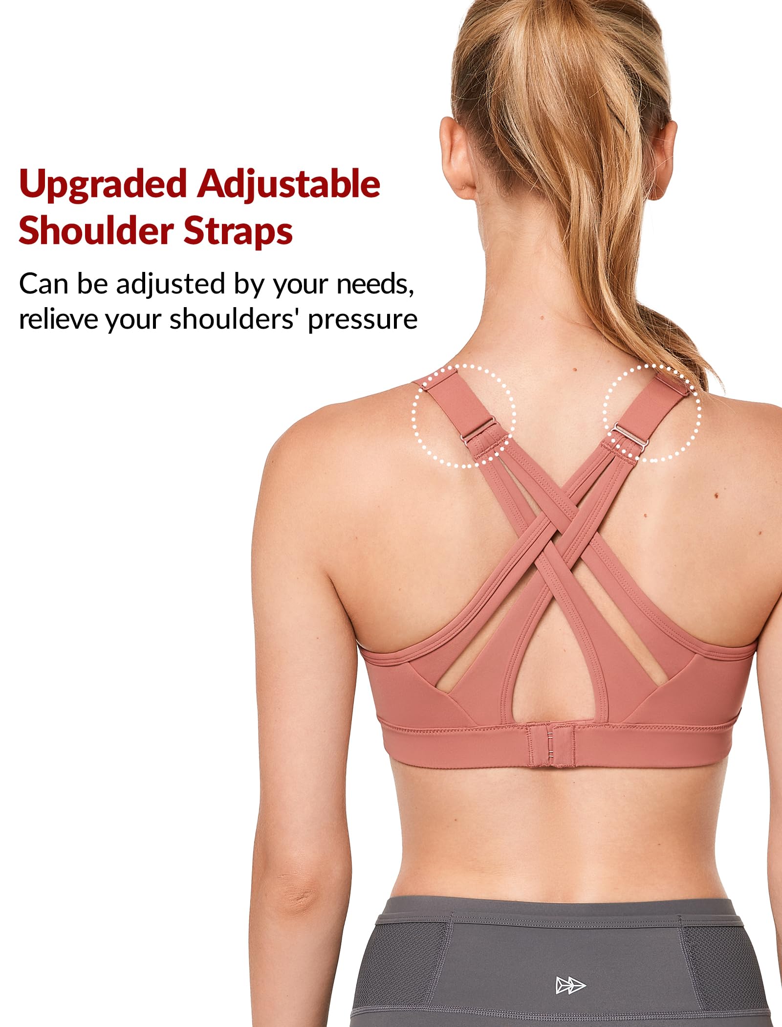 Yvette Reggiseno sportivo ad alto impatto, regolabile, incrociato sulla schiena, supporto completo per busto grande, senza rimbalzo