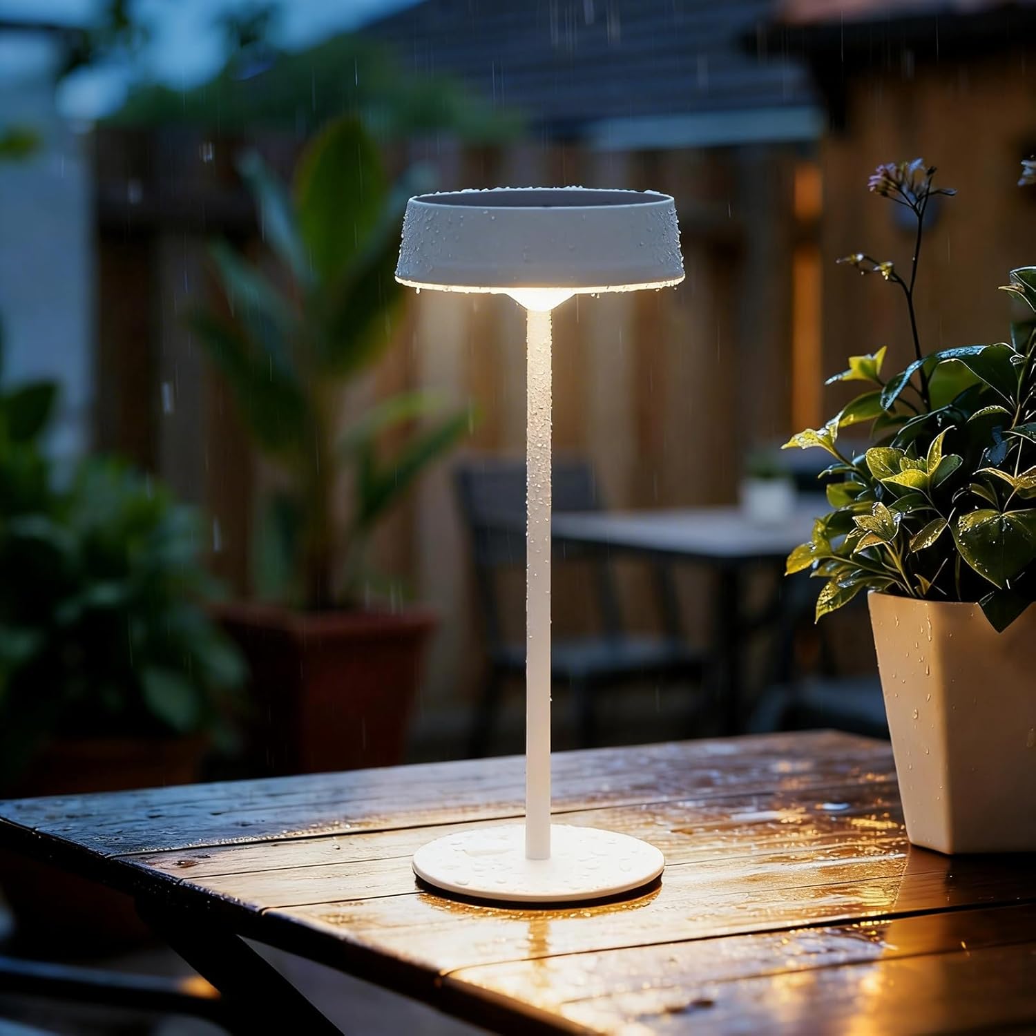 Solar Table Lamp, Waterproof Shower Lamp with 3 Color Dimmable, Rechargeable LED Lamp for Outdoor, Patio, Garden, Camping, Bathroom, Bedroom (White)