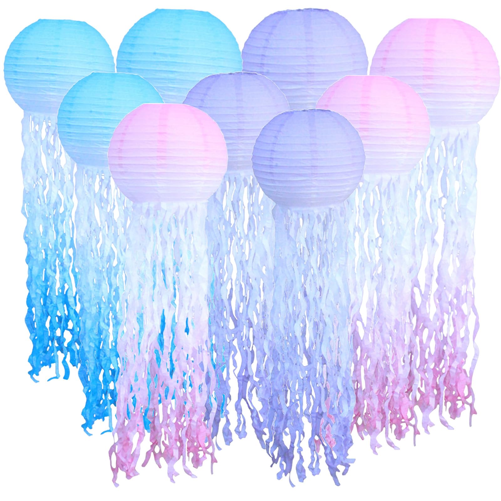 Lanterna Decorativa, 9 Lanterne di Carta per Meduse, Oceano, Paralume a Forma di Sirena, Decorazione per Compleanno e Feste a Tema Oceano
