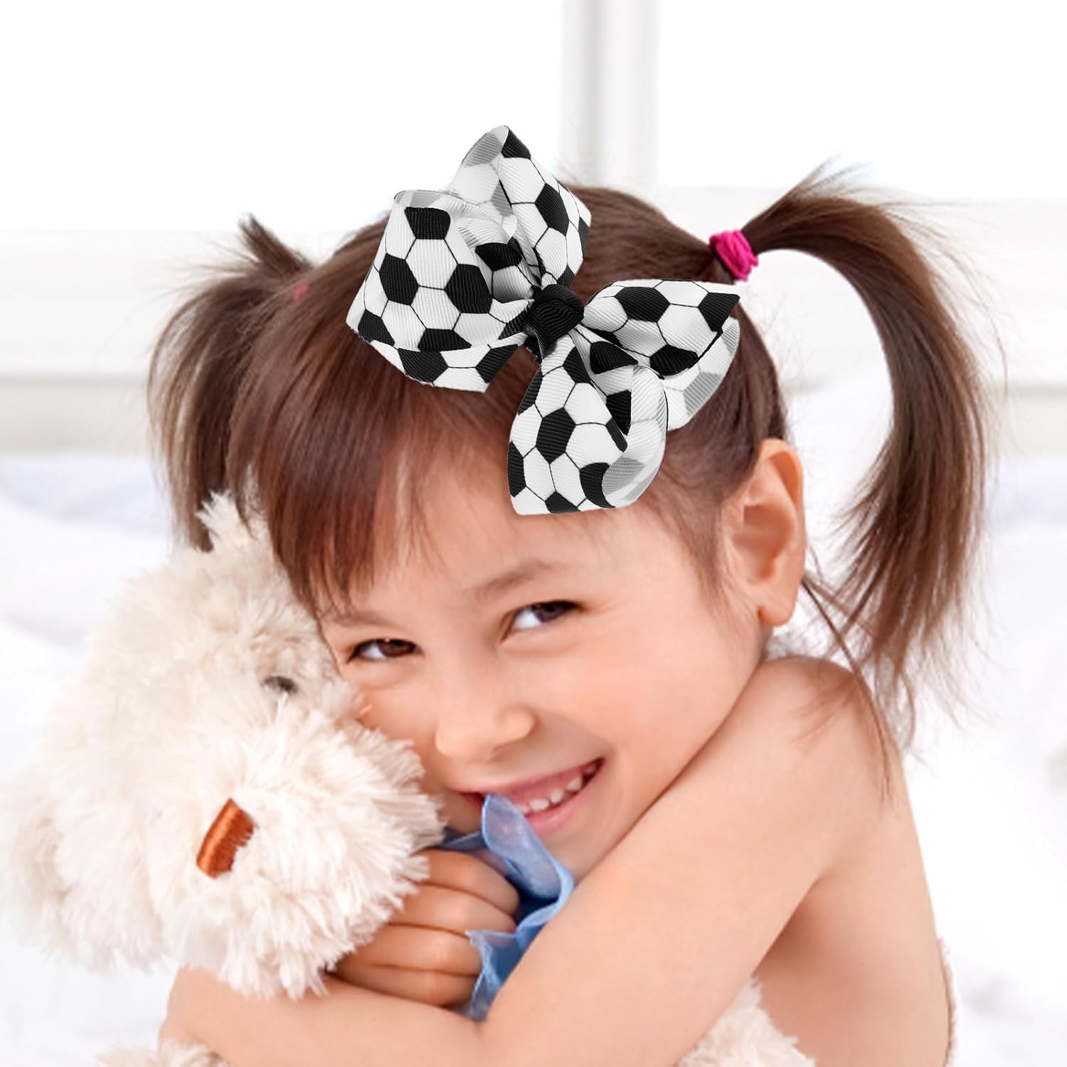 Homoyoyo 2 Pcs Soccer Bows for Girls Hair Clips Cute Bow Hair Accessories Kids Clips for Soccer Games Cheerleading