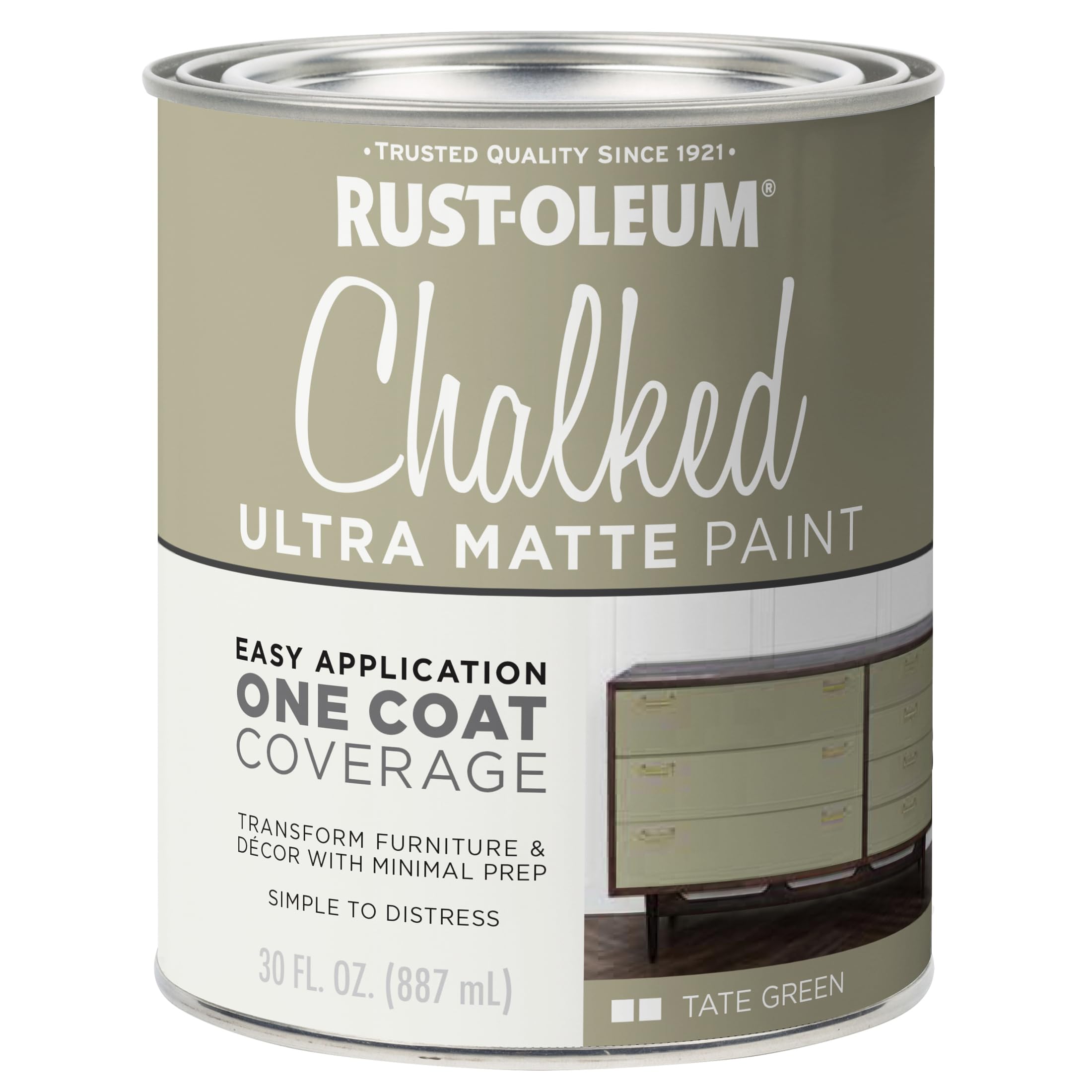 Rust-Oleum Tate Green Chalked All-in-One Ultra Matte Paint | One Coat Coverage | No Primer, Sanding, Or Topcoat Needed | Easy Clean Up | Made in USA | 30 OZ